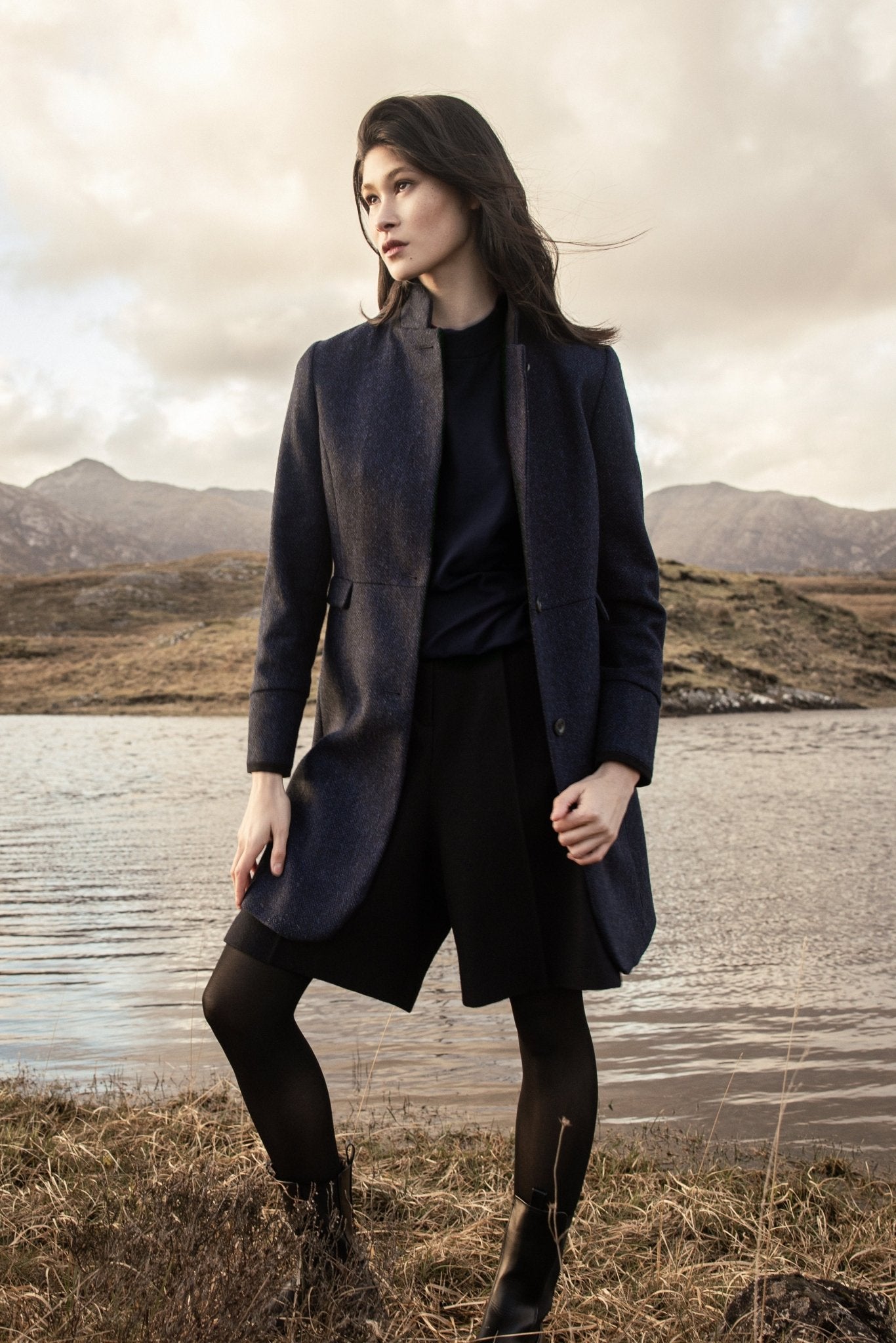 Pamela Tweed Coat - Navy Check