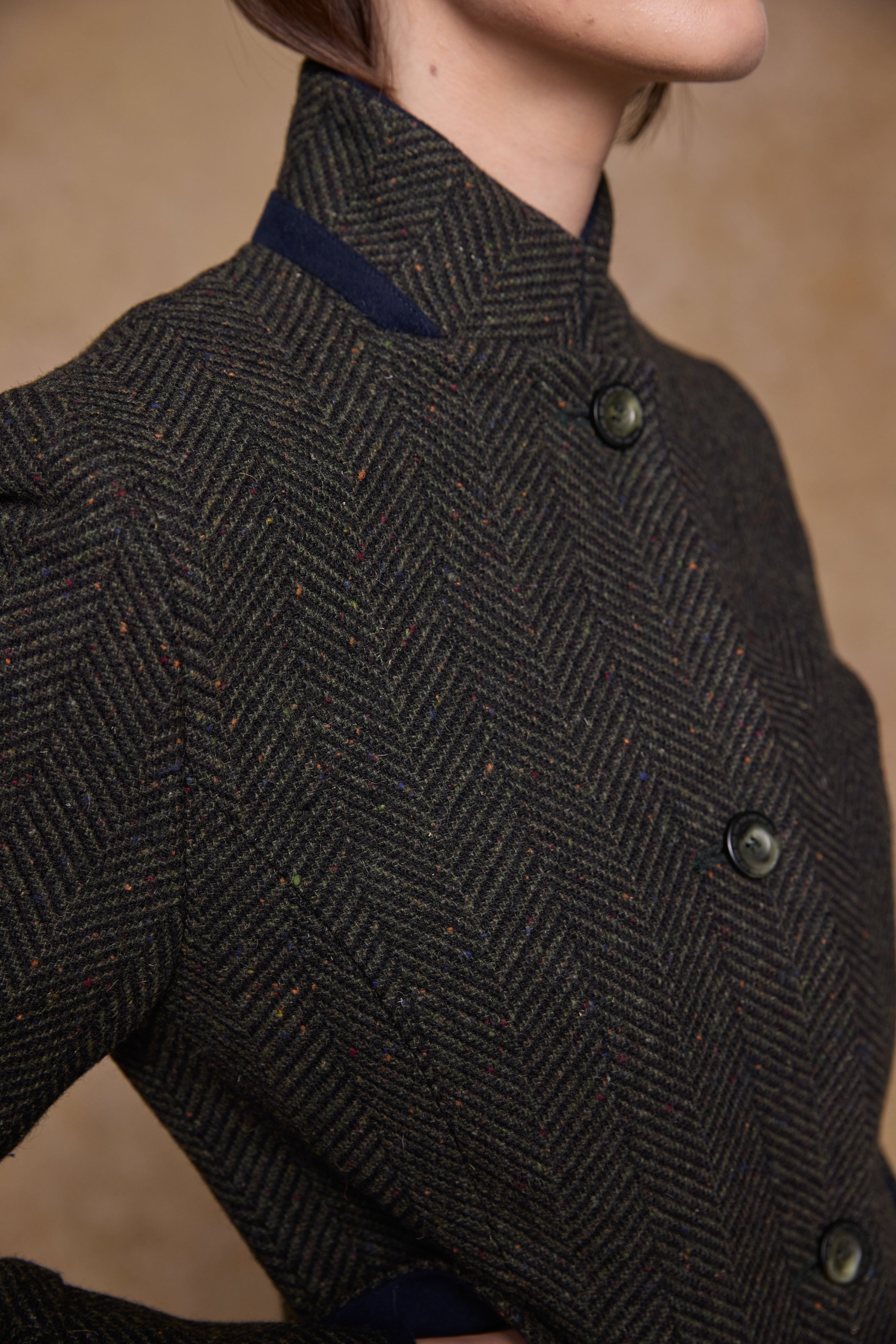 Pamela Tweedmantel - Donegal Moss Herringbone