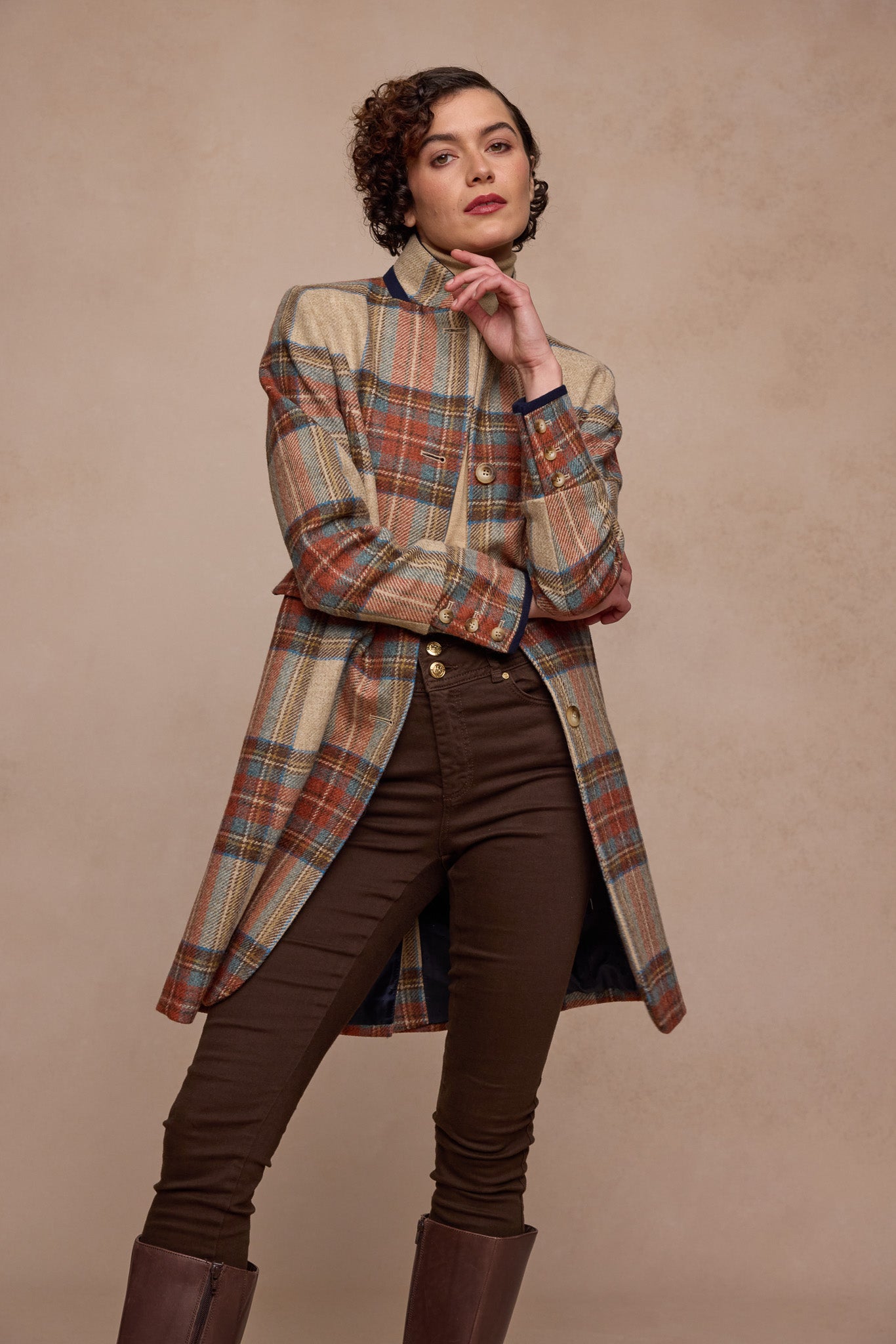 Manteau en tweed Pamela - Carreaux sauge & émeraude