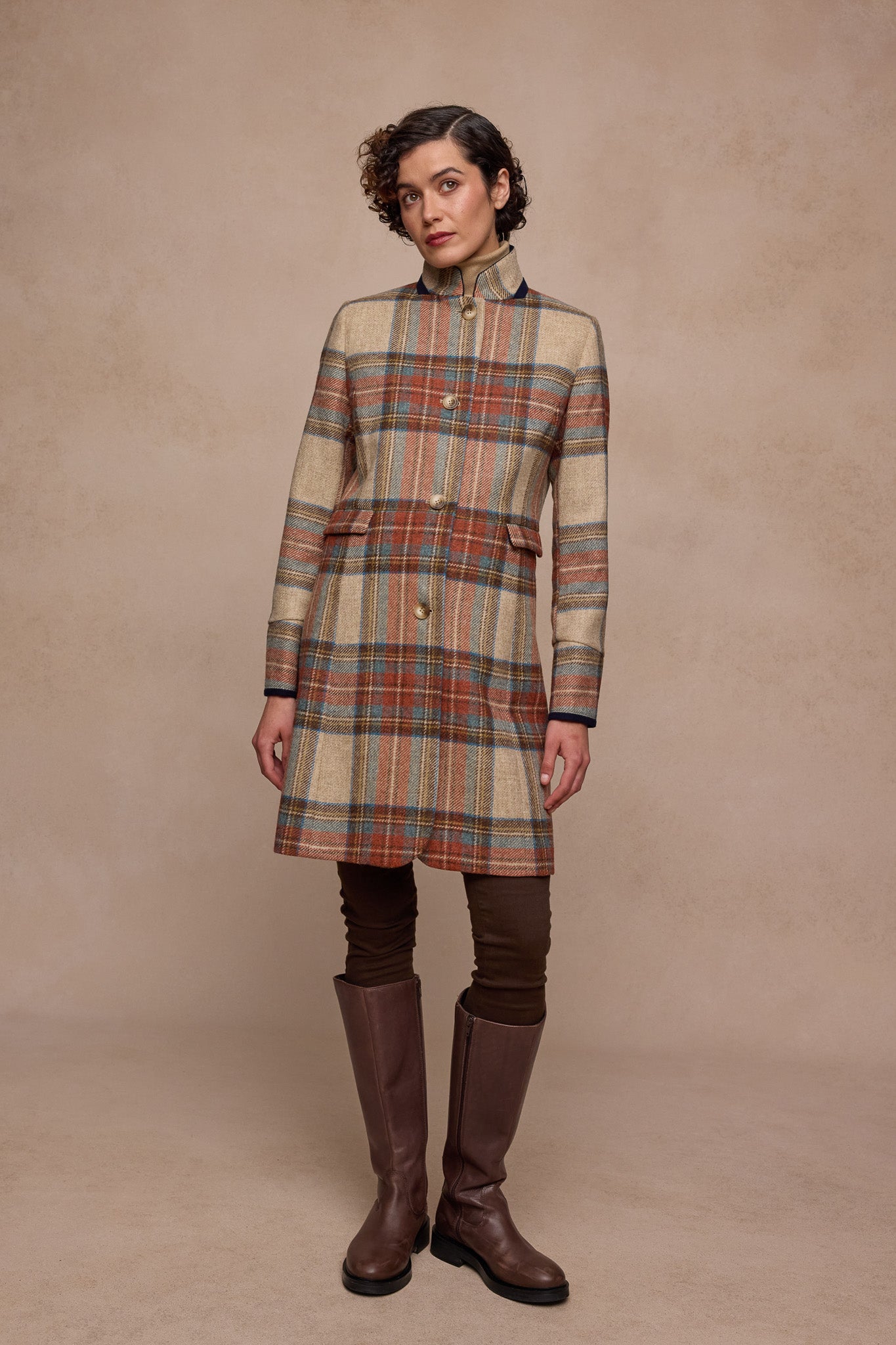 Manteau en tweed Pamela - Carreaux sauge & émeraude