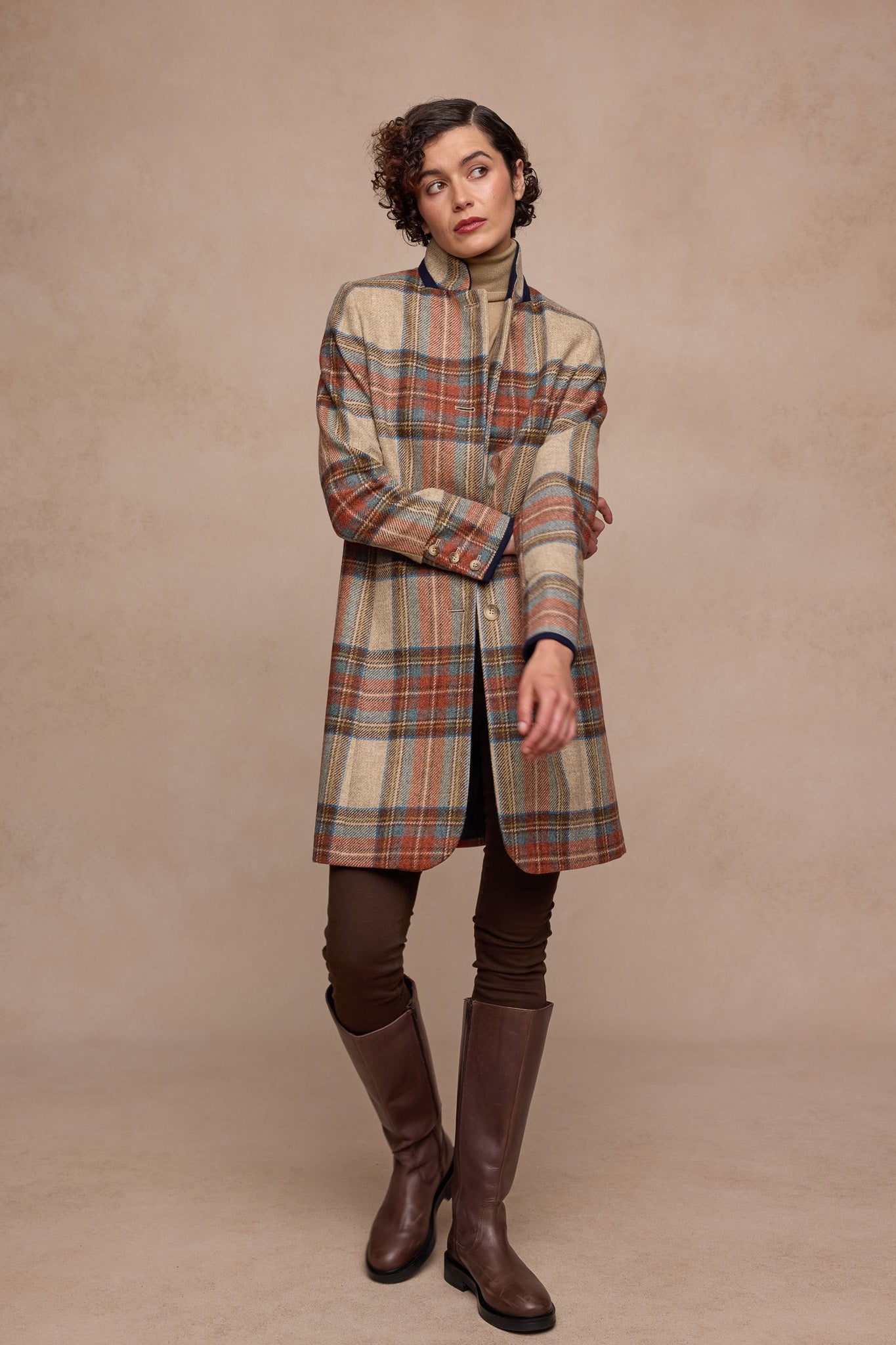 Manteau en tweed Pamela - Carreaux sauge & émeraude