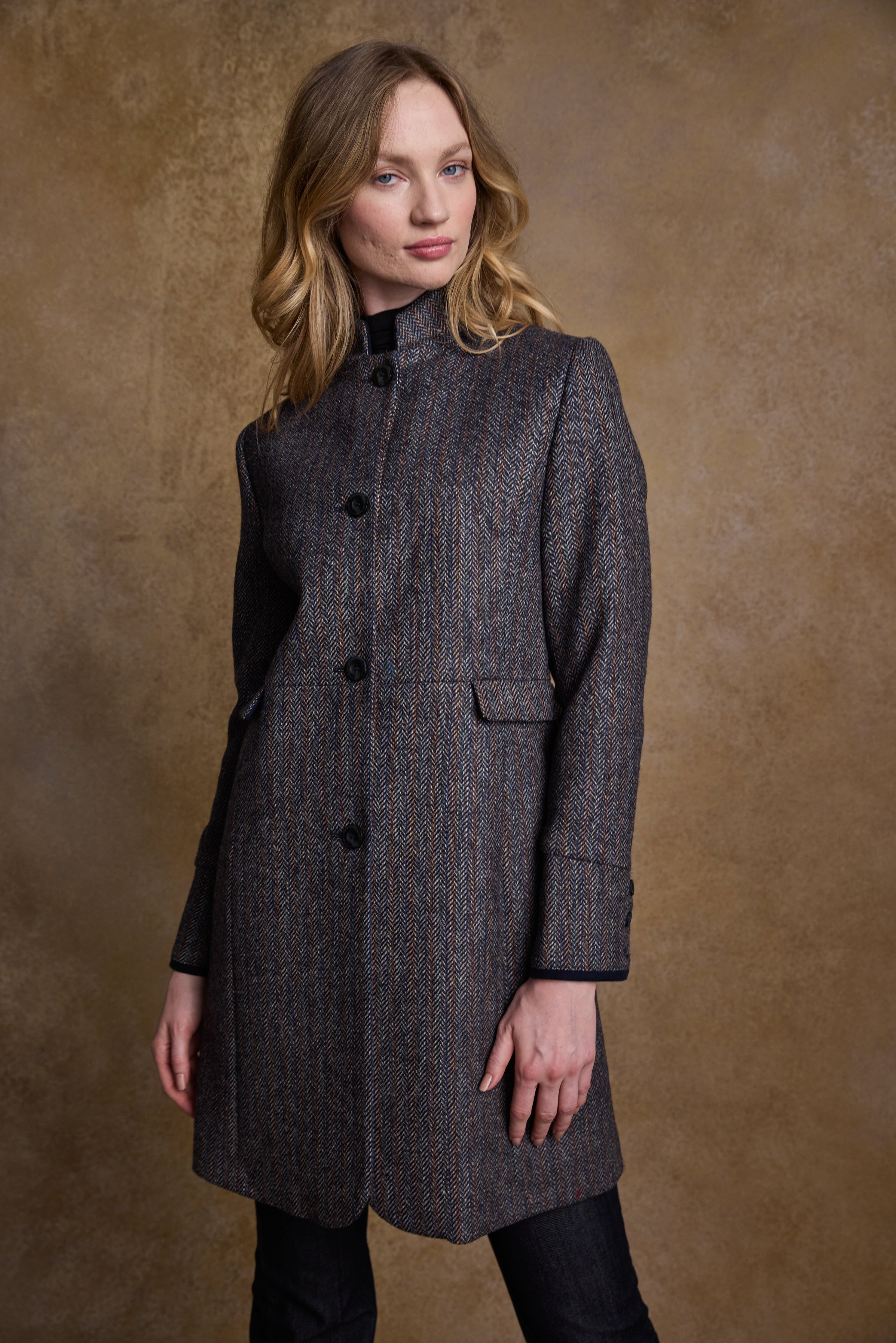 Pamela Tweed Coat - Blue Moon Herringbone