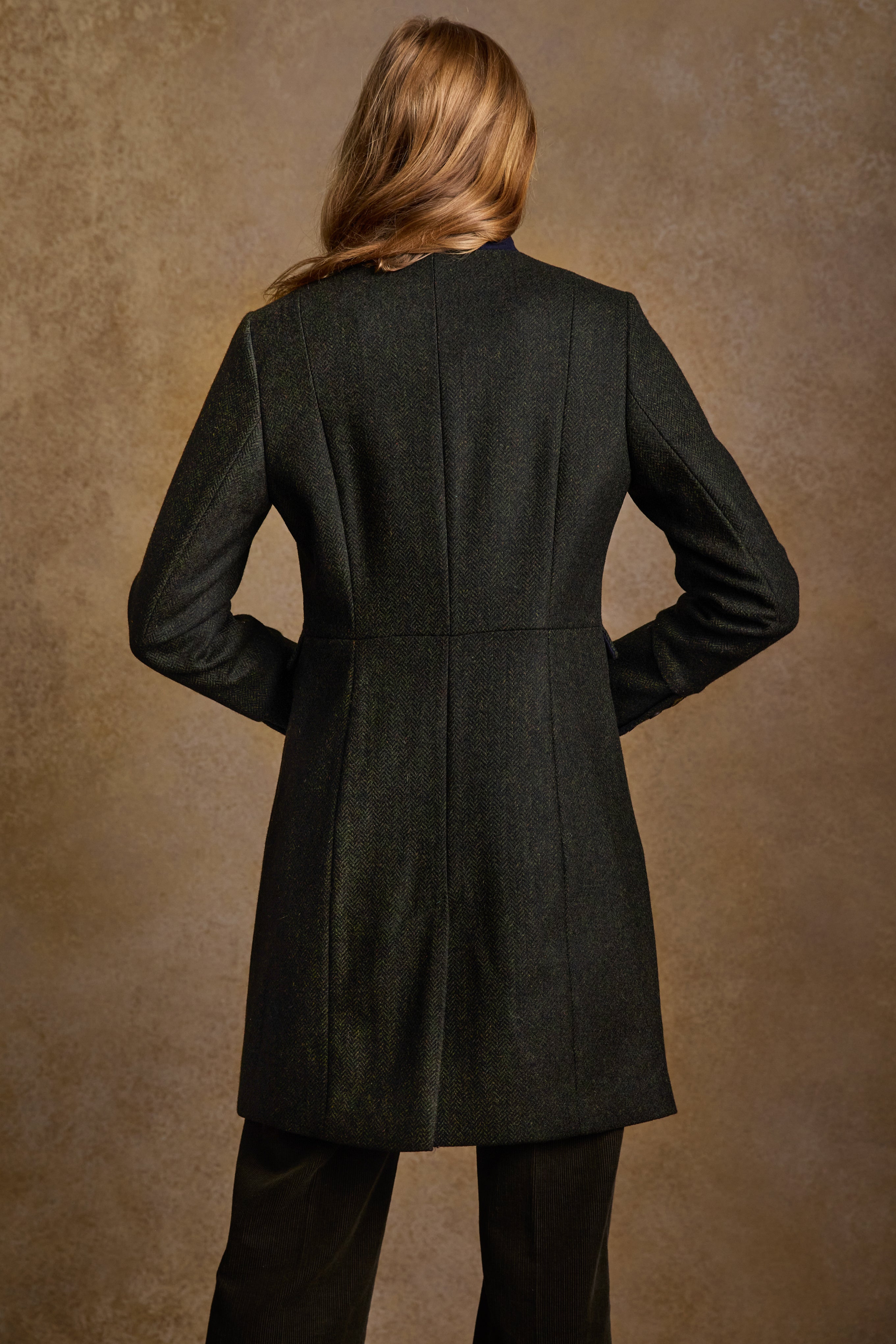 Pamela Tweed Coat - Green Herringbone