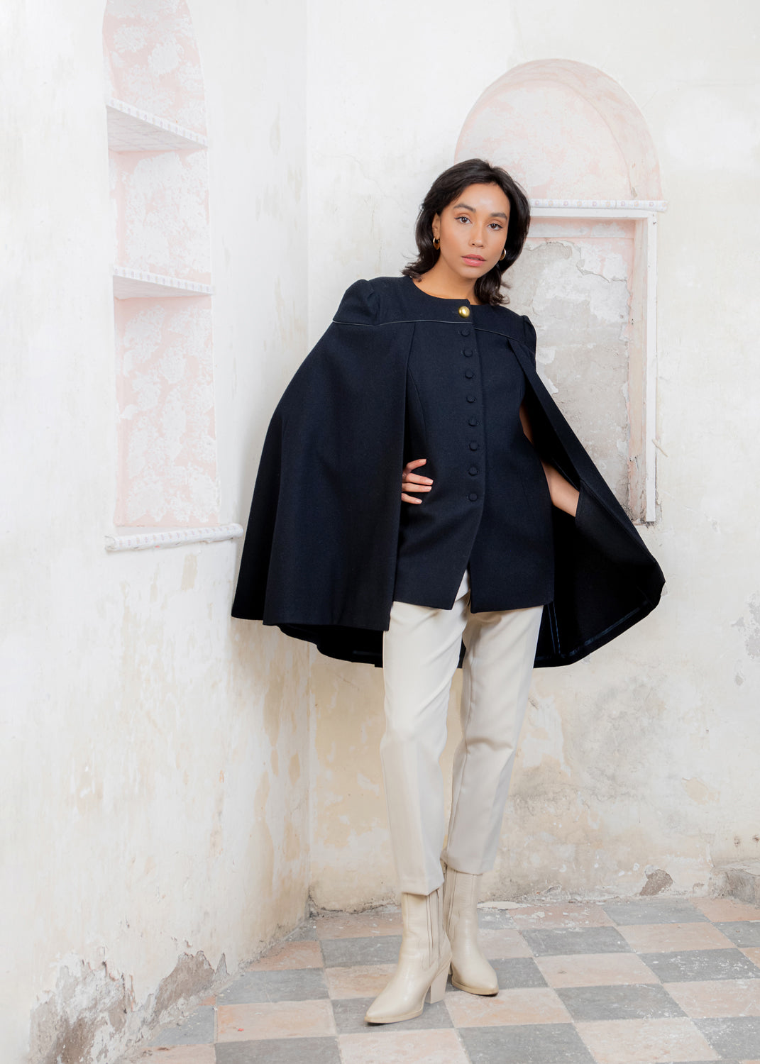 Tailored cape outlet jacket