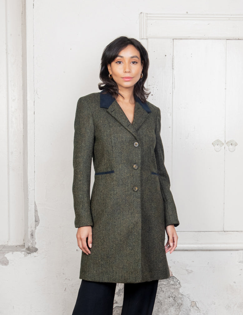 Isabella Tweed Coat - Green Fields Herringbone