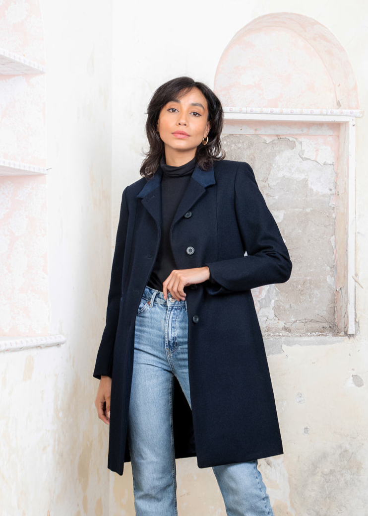 Isabella Tweed Coat - Navy Melton