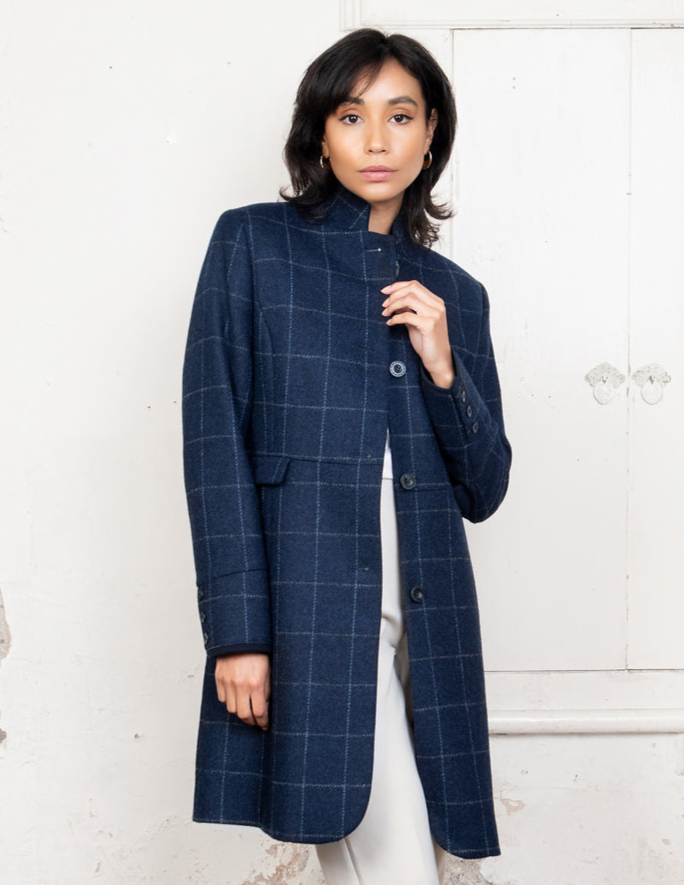 Pamela Tweed Coat - Navy Check