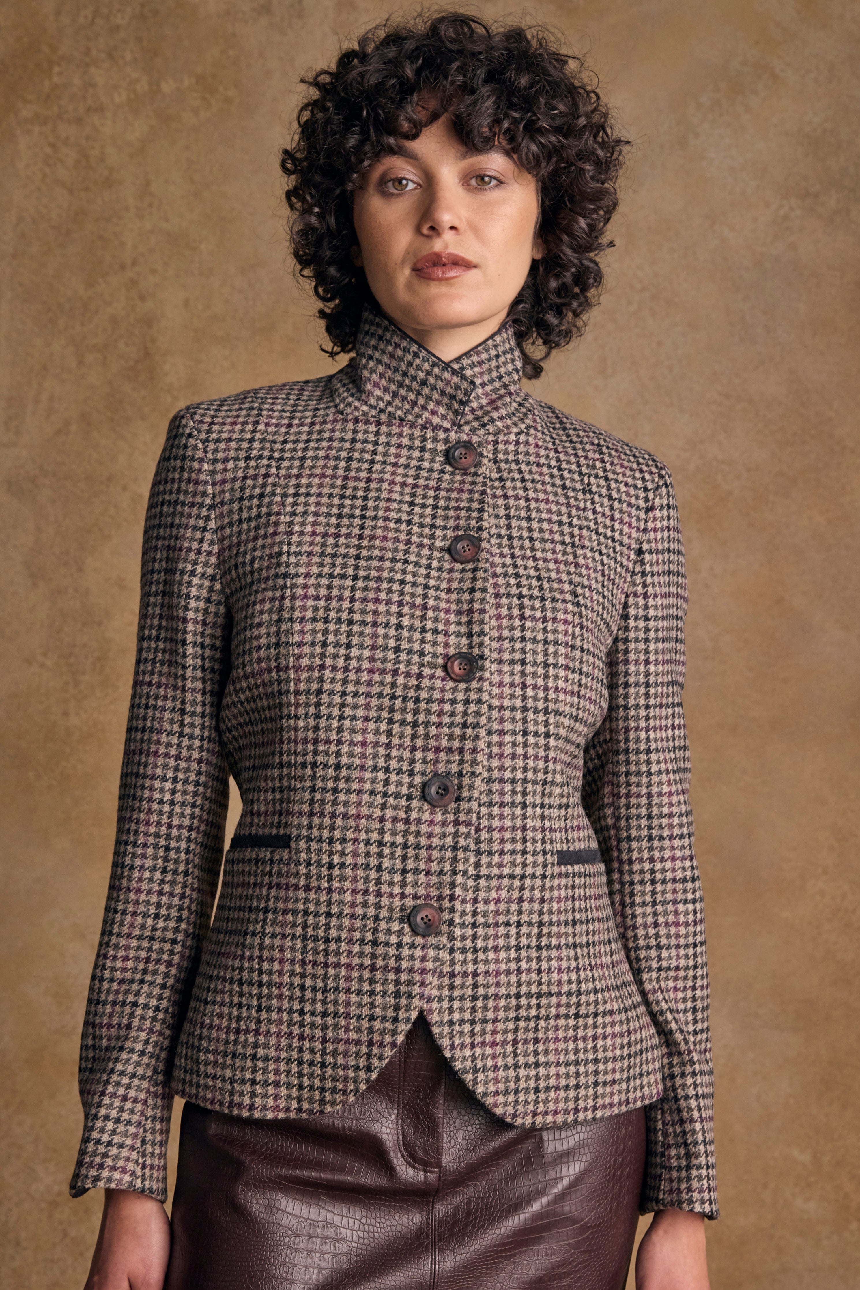 Sasha Tweed Jacket - Plum Hacking Check