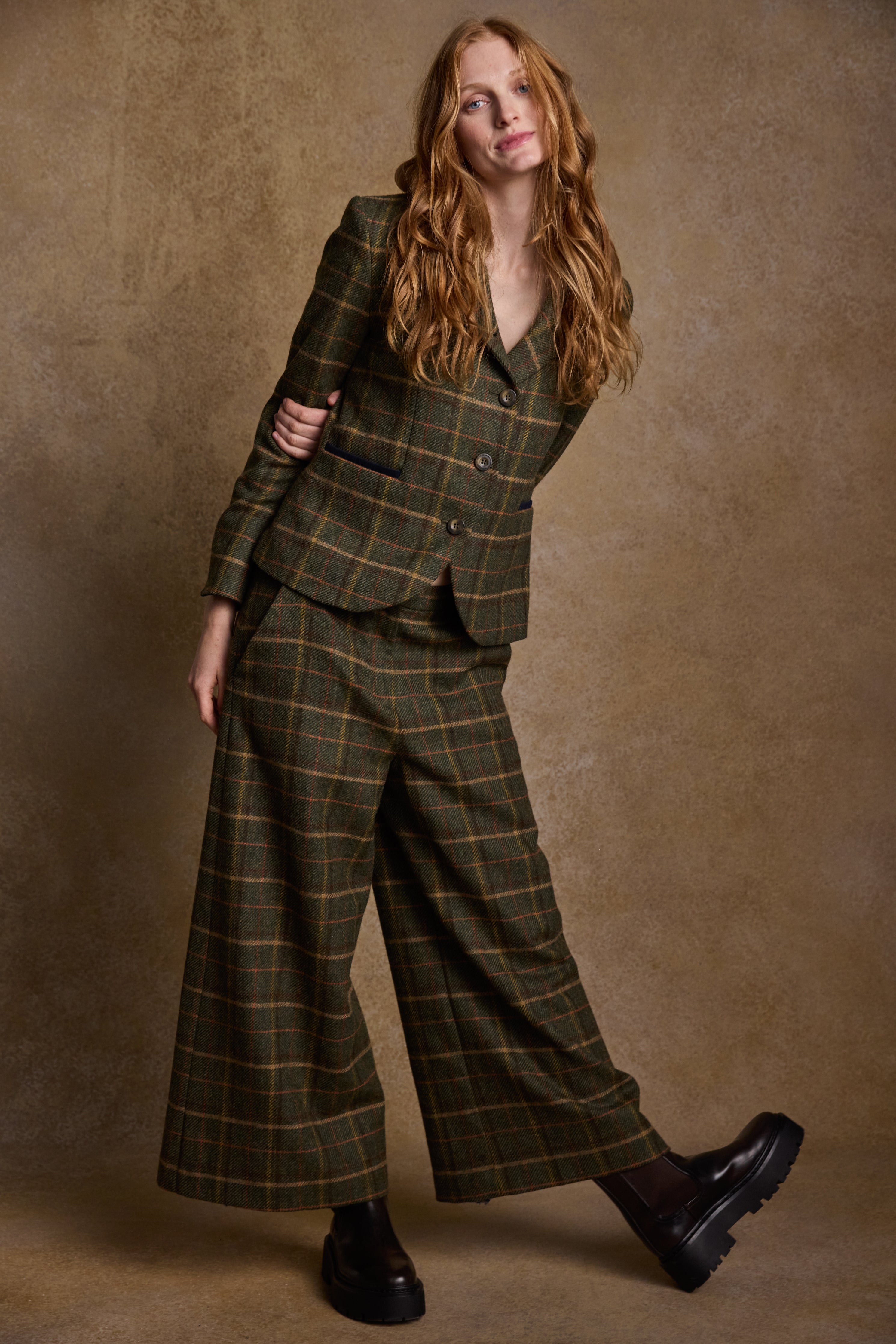 Enya Tweed Culottes – Grünes Country-Check