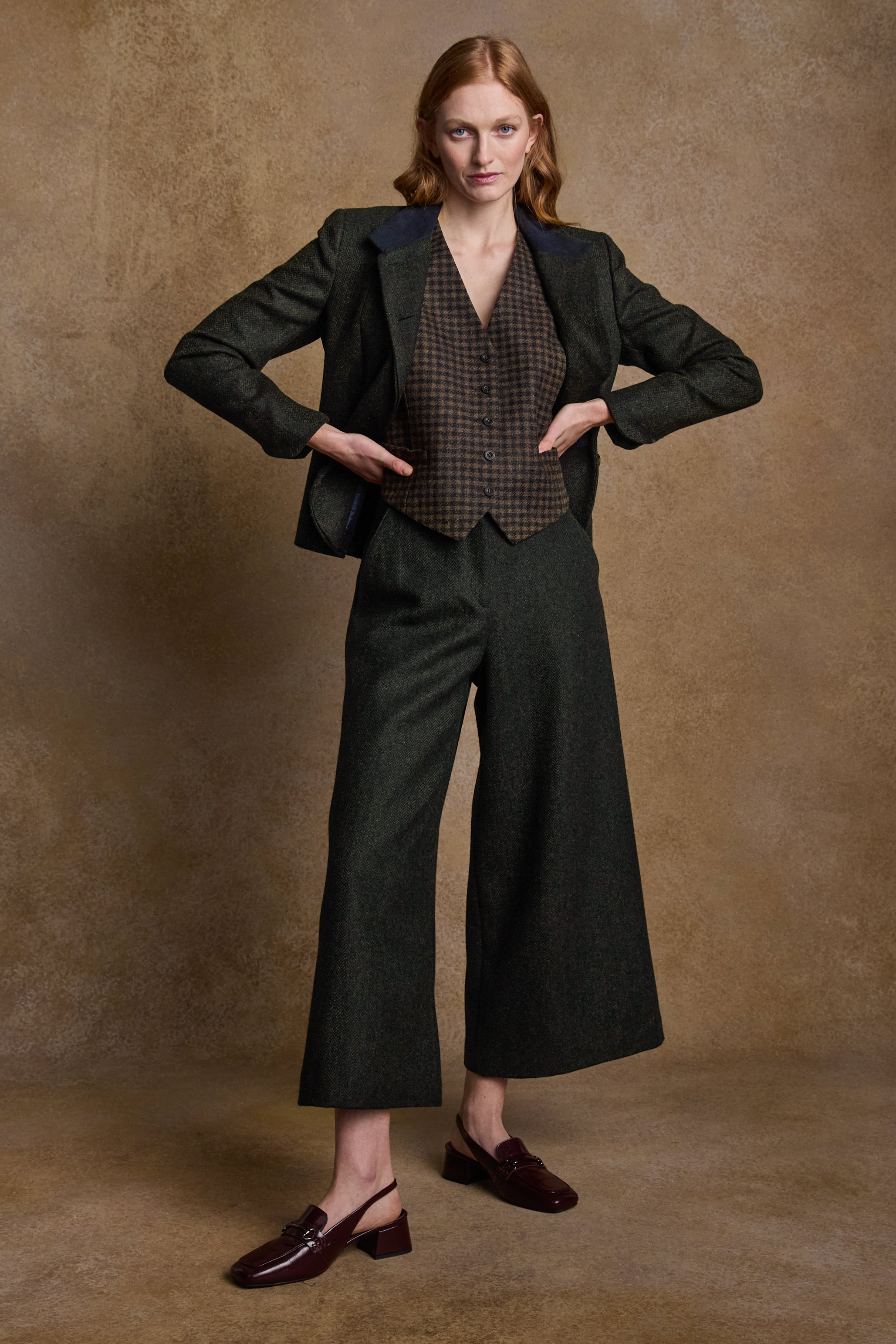 Sasha Tweed Jacket - Green Herringbone