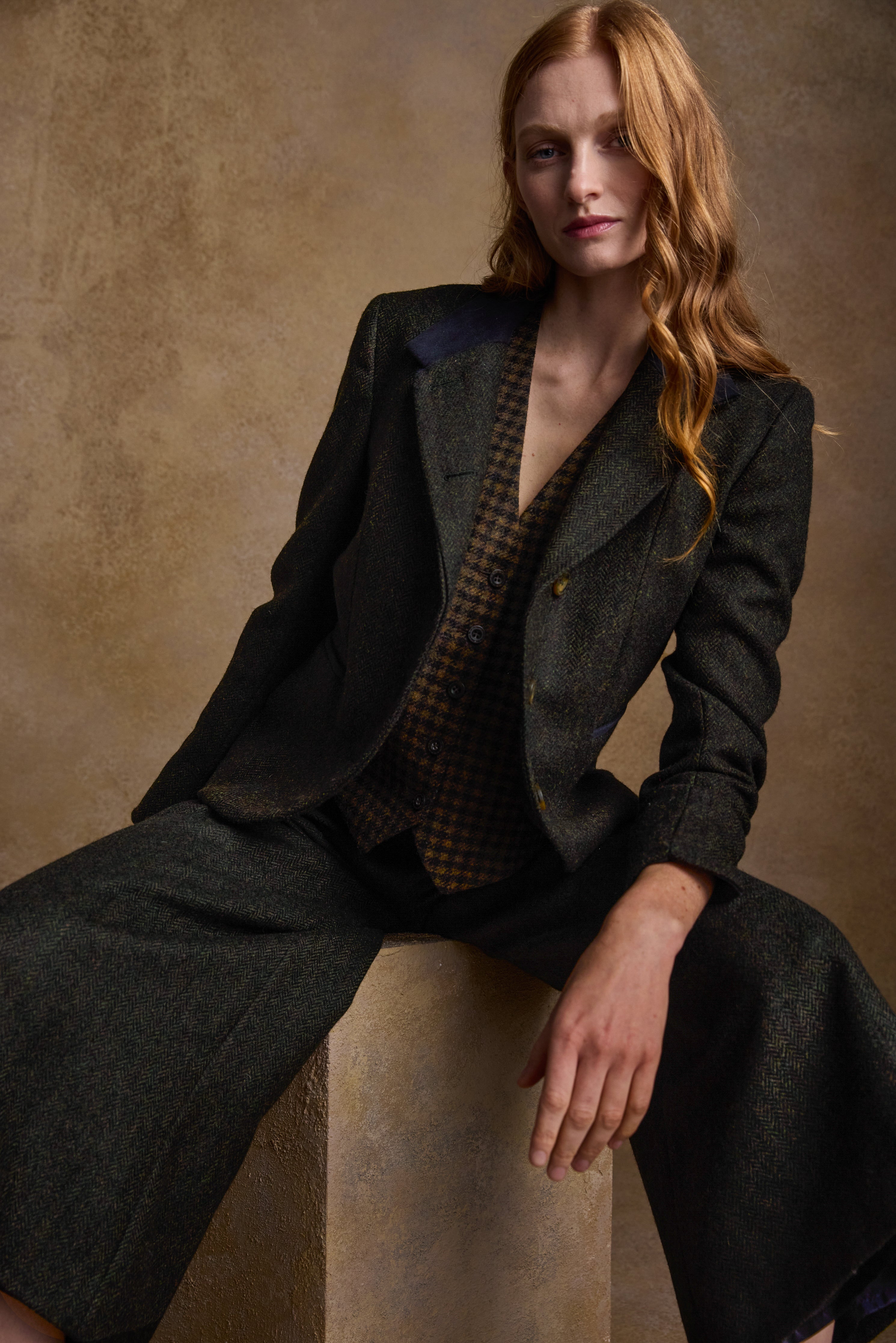 Sasha Tweed Jacket - Green Herringbone
