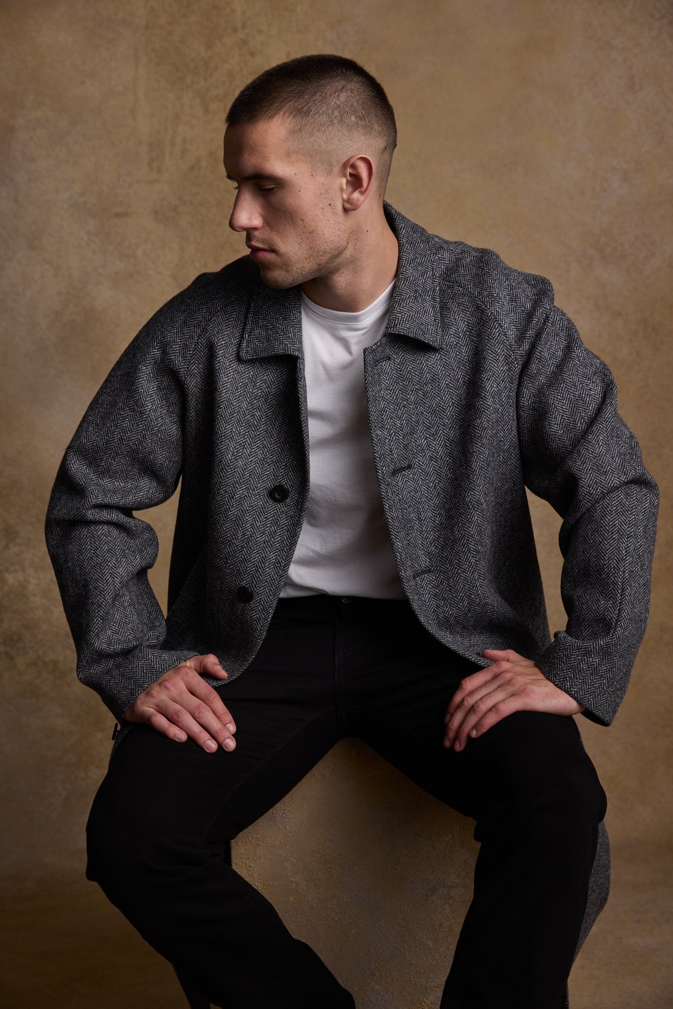 Sean Tweed Coat - Charcoal Wide Herringbone