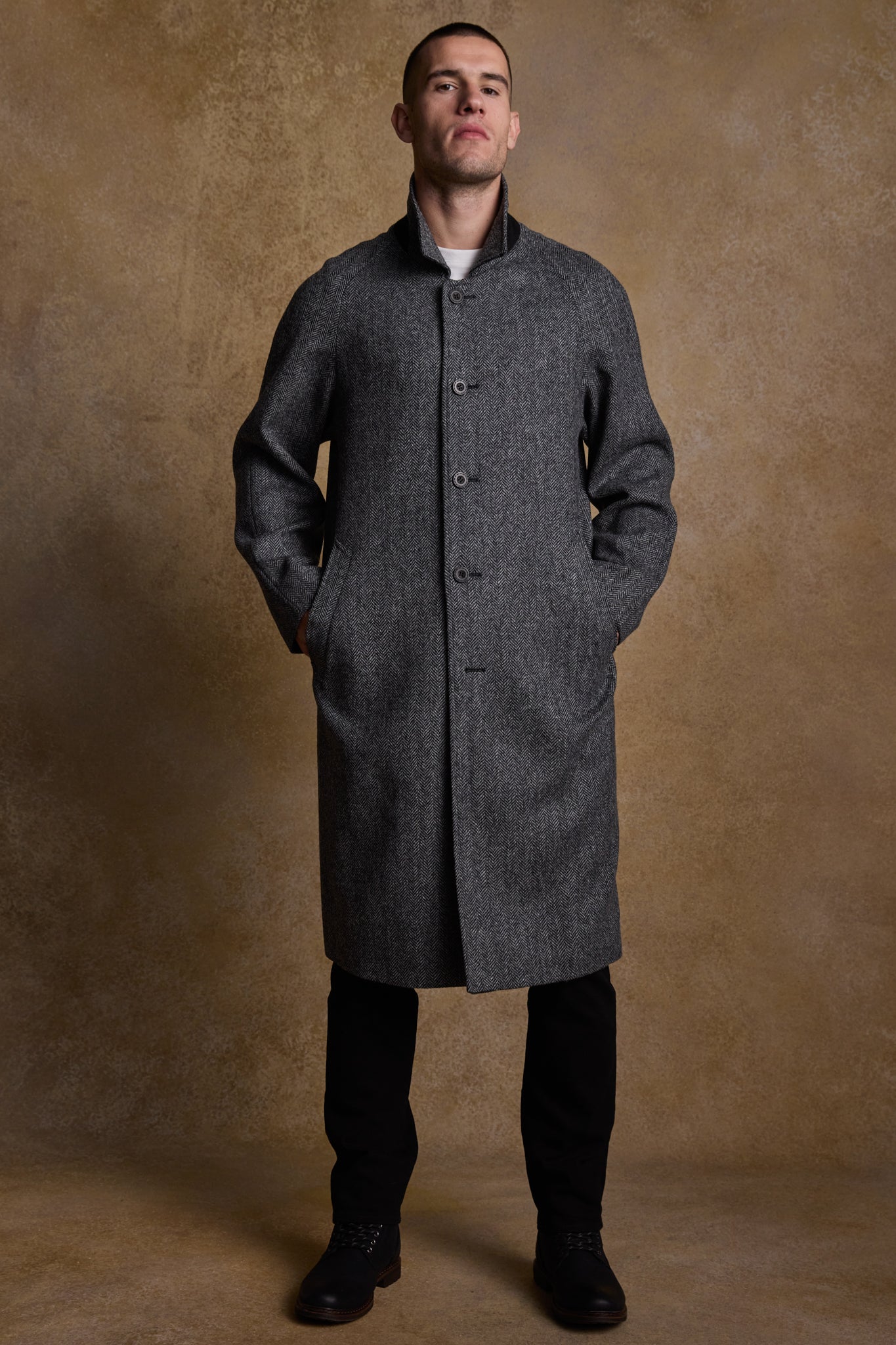 Sean Tweed Coat - Charcoal Wide Herringbone