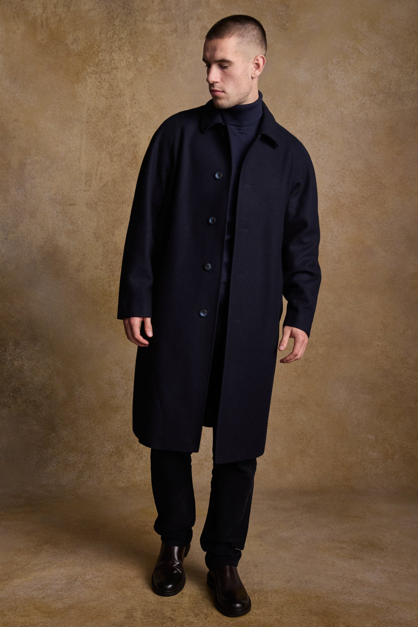 Sean Full Length Tweed Coat Deep Navy Melton