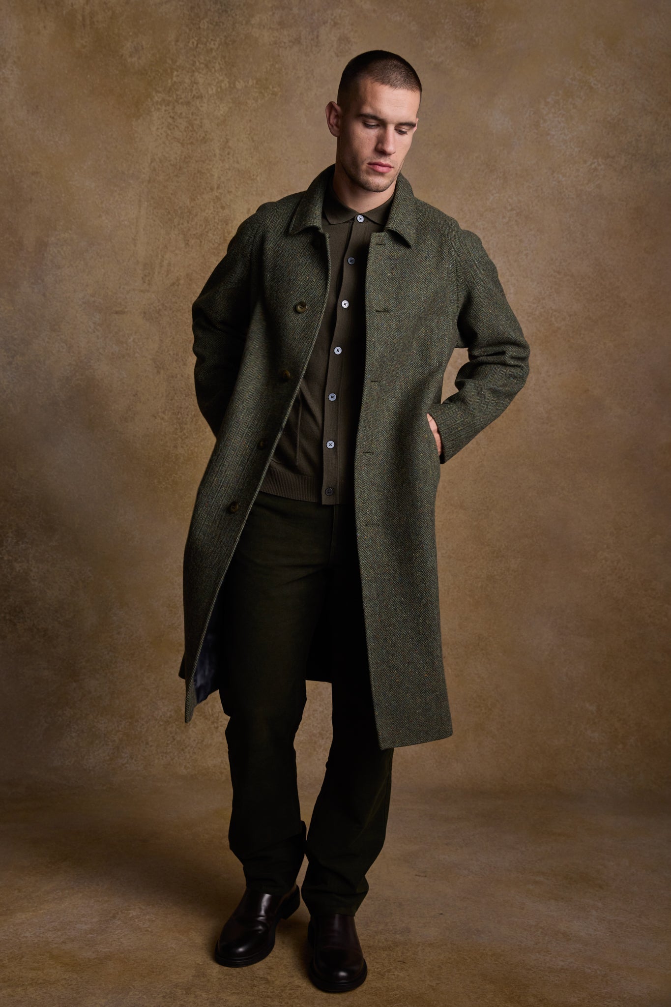 Sean Tweed Coat - Donegal Moss Herringbone