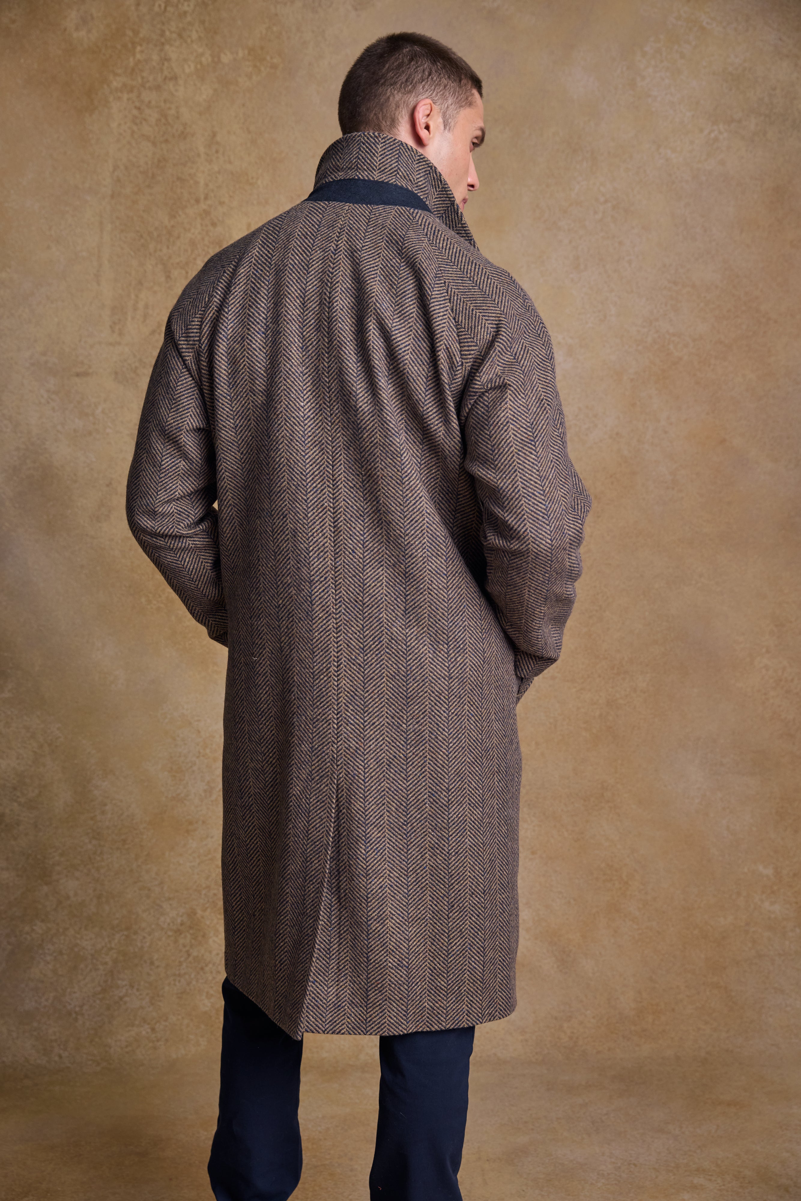 Owen Tweed Coat - Olivgrünes breites Fischgrätenmuster