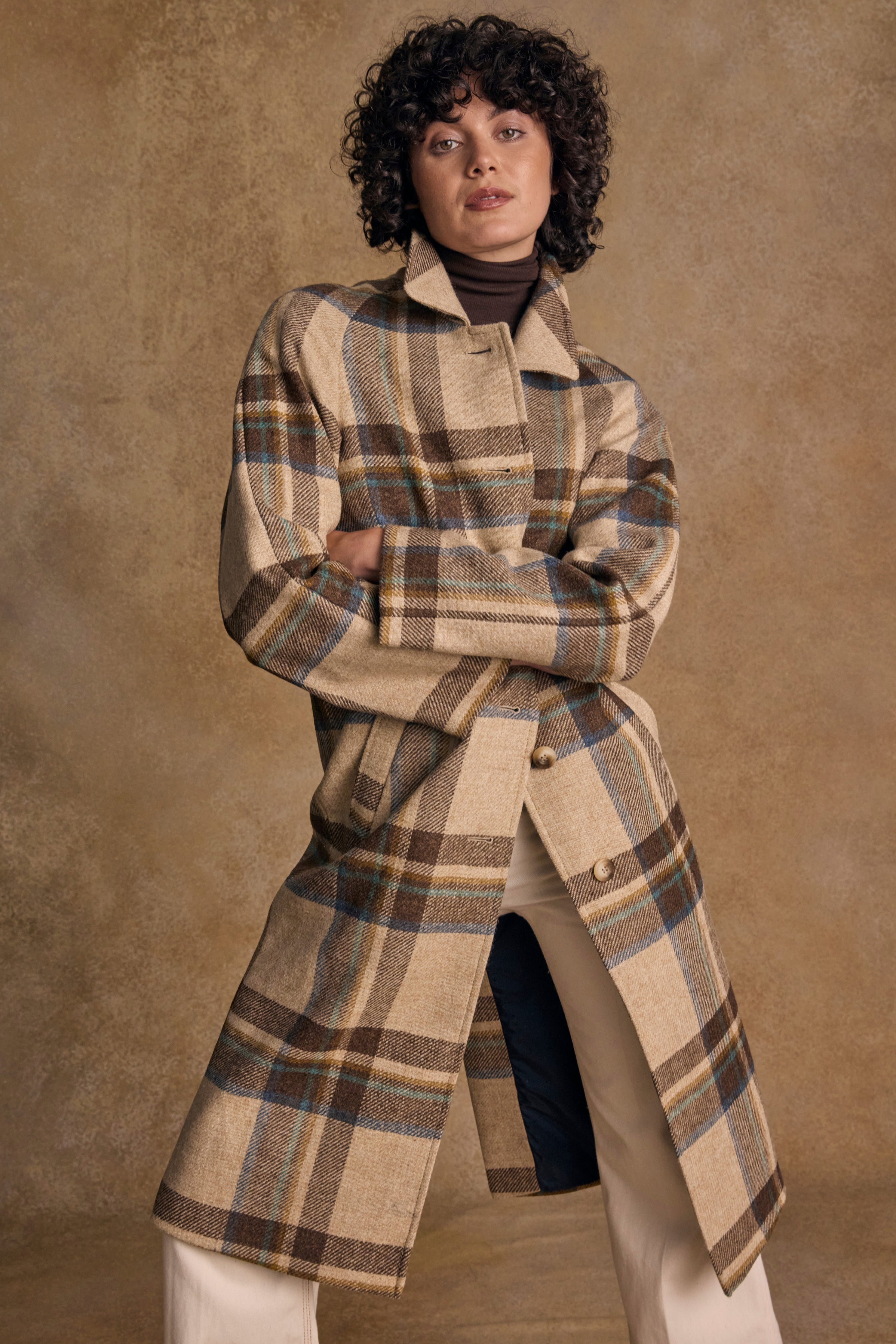 Shauna Tweed Coat - Cream Block Check