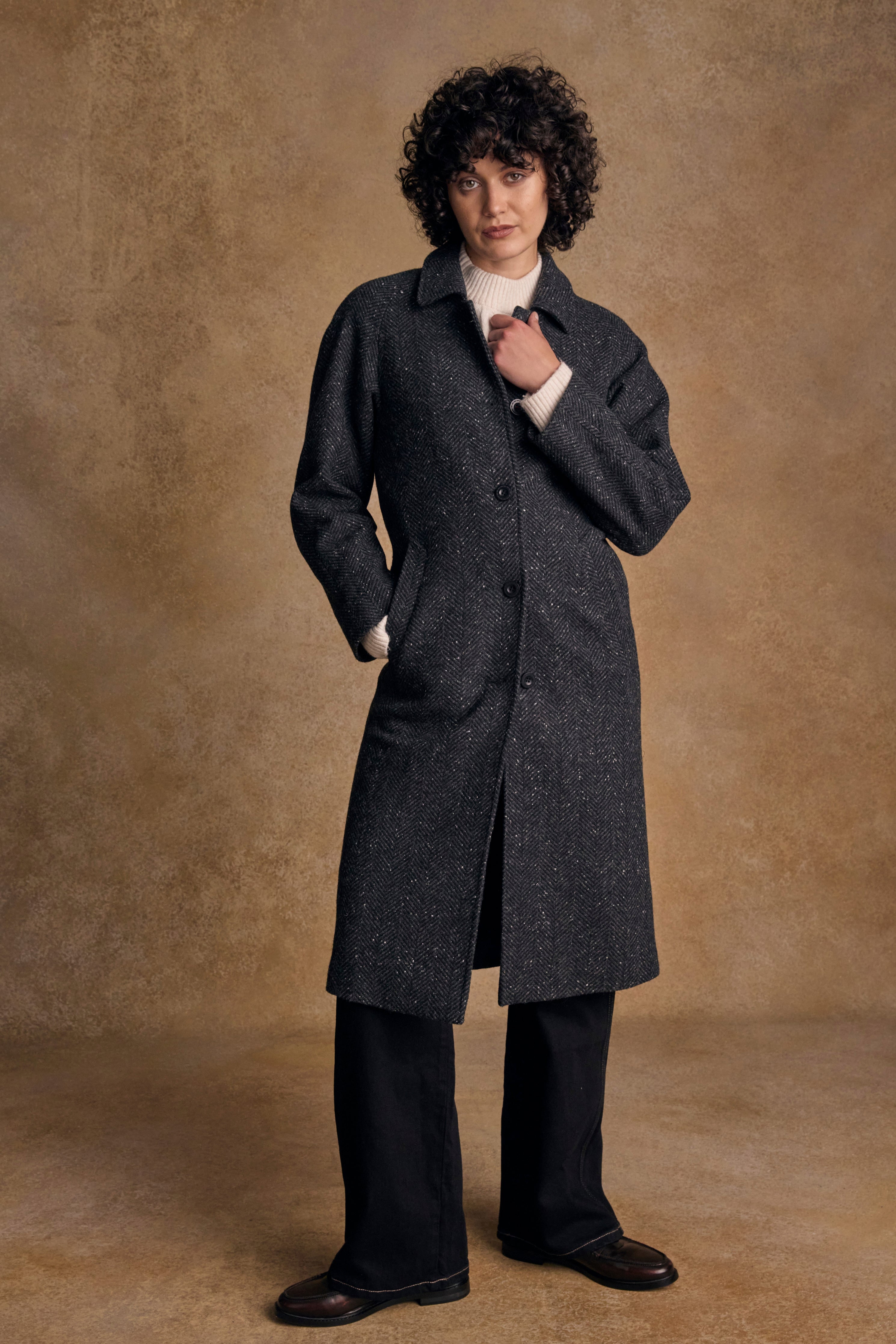 Shauna Tweed Coat - Donegal Wide Grey Herringbone