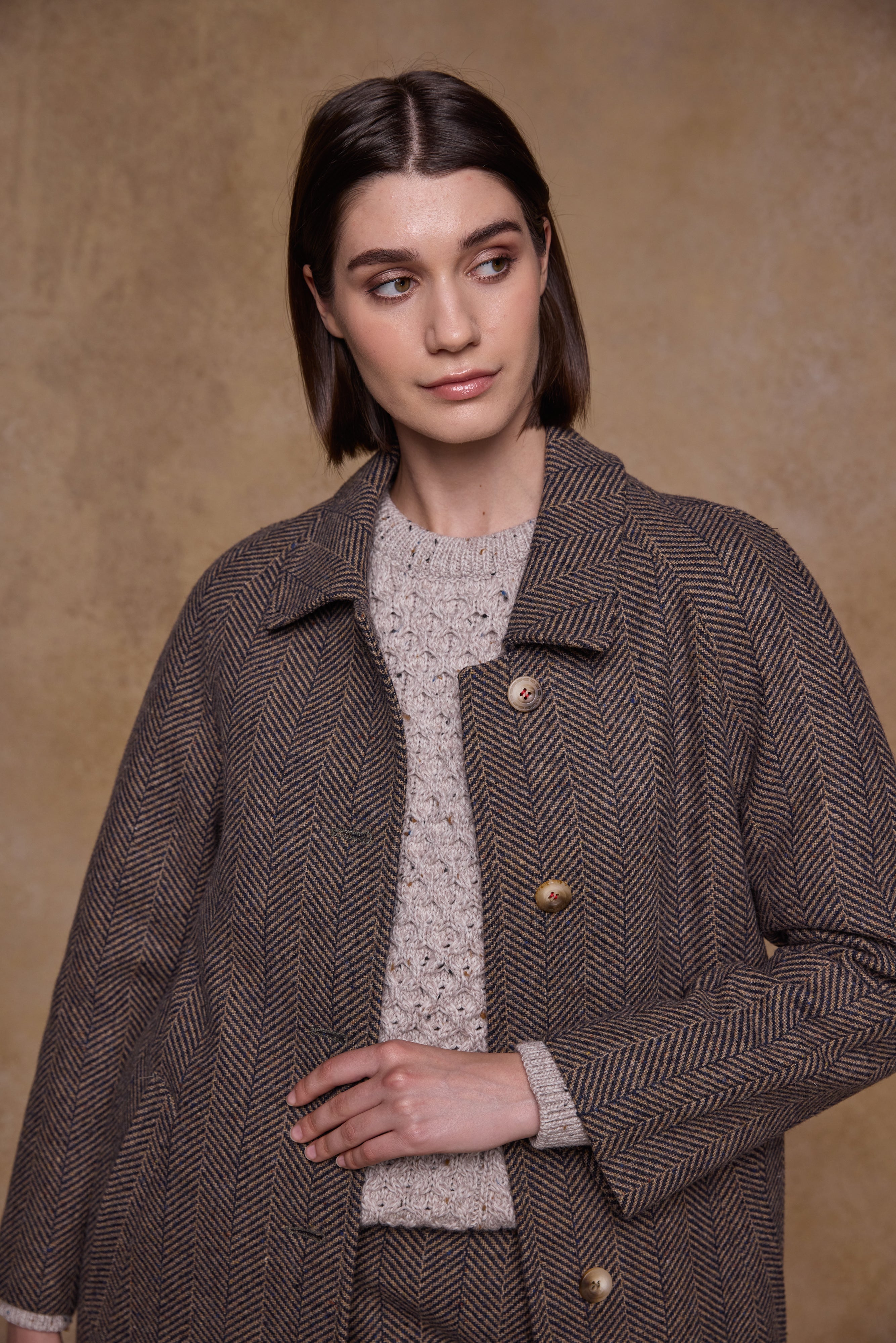 Shauna Tweed Coat - Donegal Wheat Herringbone