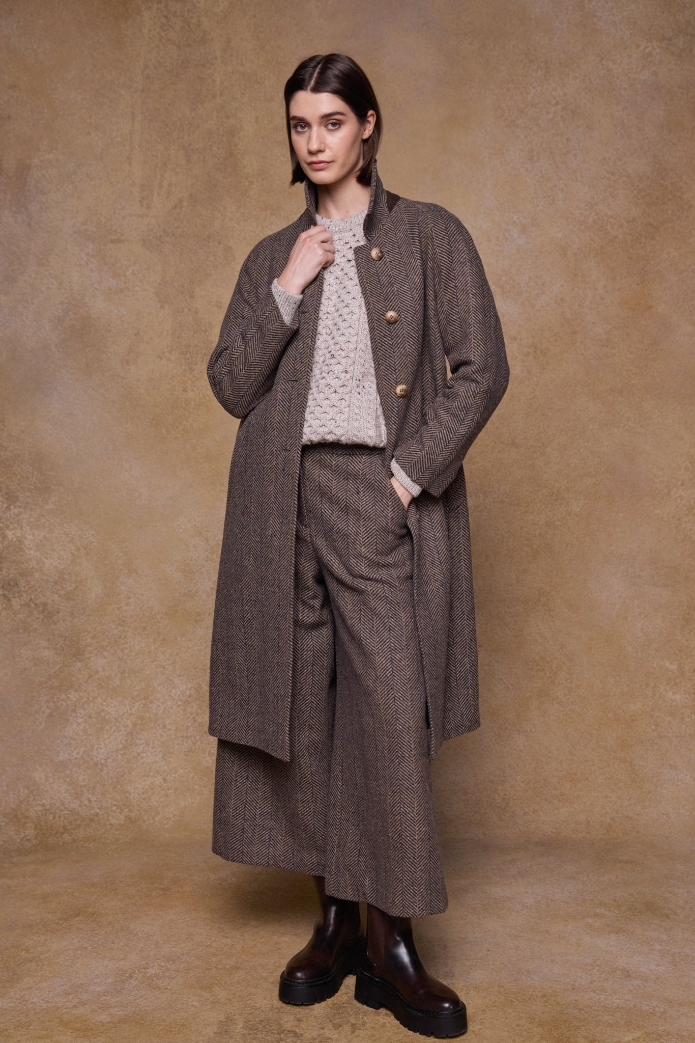 Jack Murphy Clothing - Enya Tweed Culottes - Donegal Wheat Herringbone - Tweed