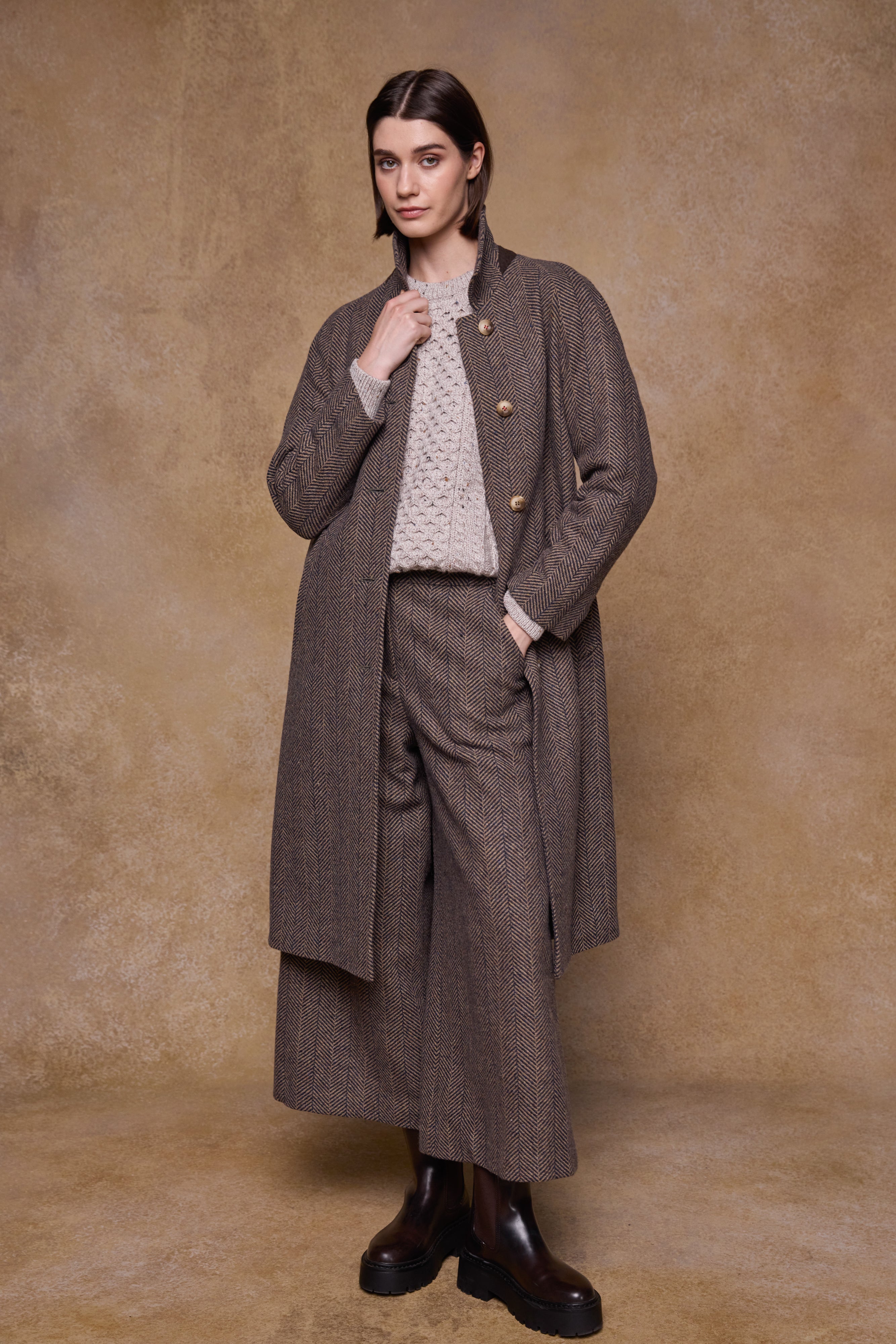 Enya Tweed Culottes - Donegal Wheat Herringbone