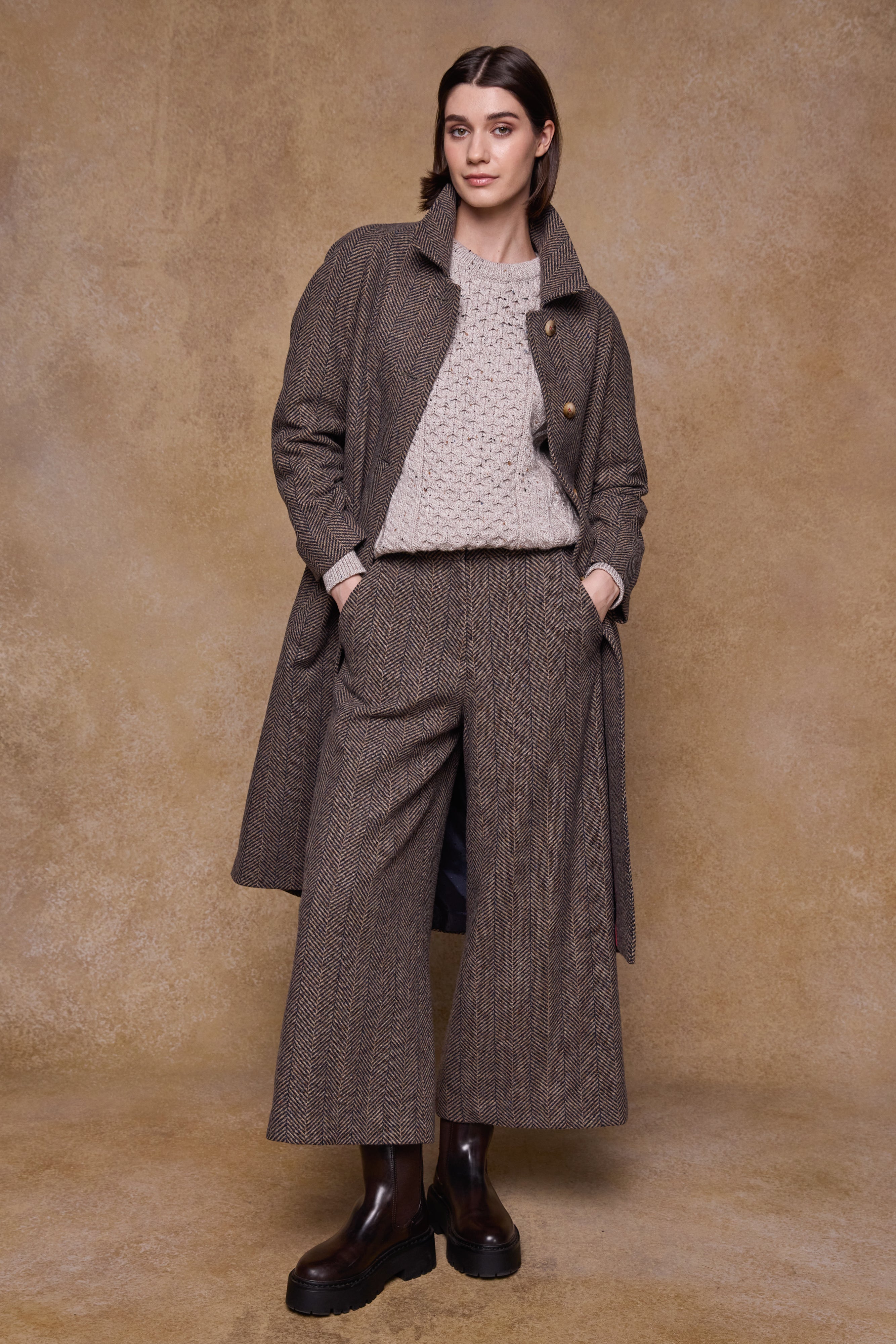 Enya Tweed Culottes - Donegal Wheat Herringbone