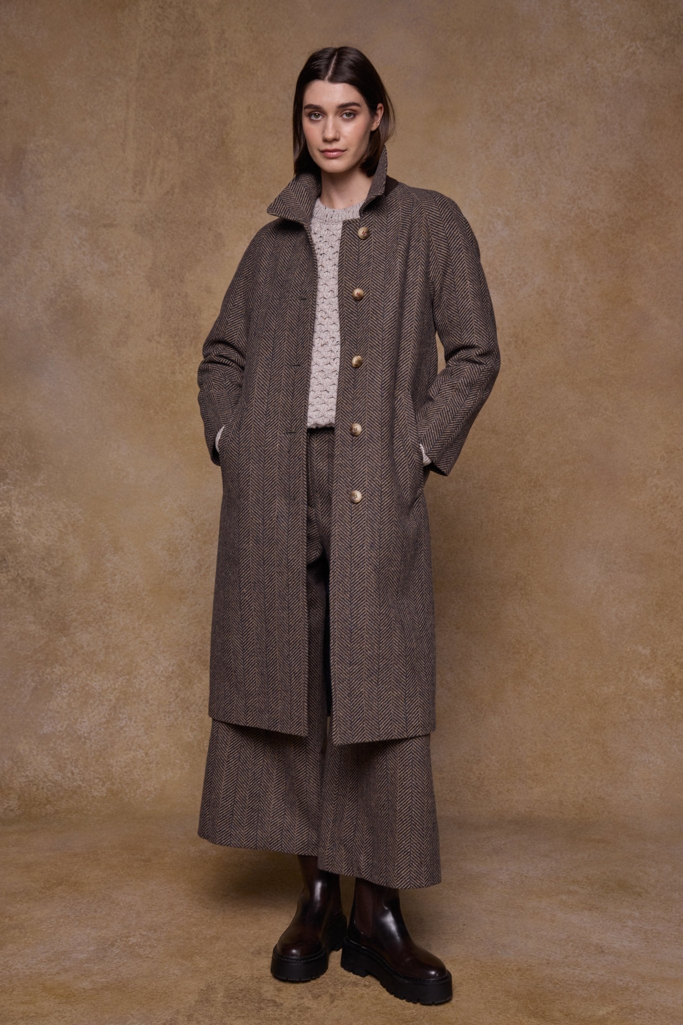 Jack Murphy Clothing - Shauna Tweed Coat - Donegal Wheat Herringbone - Tweed