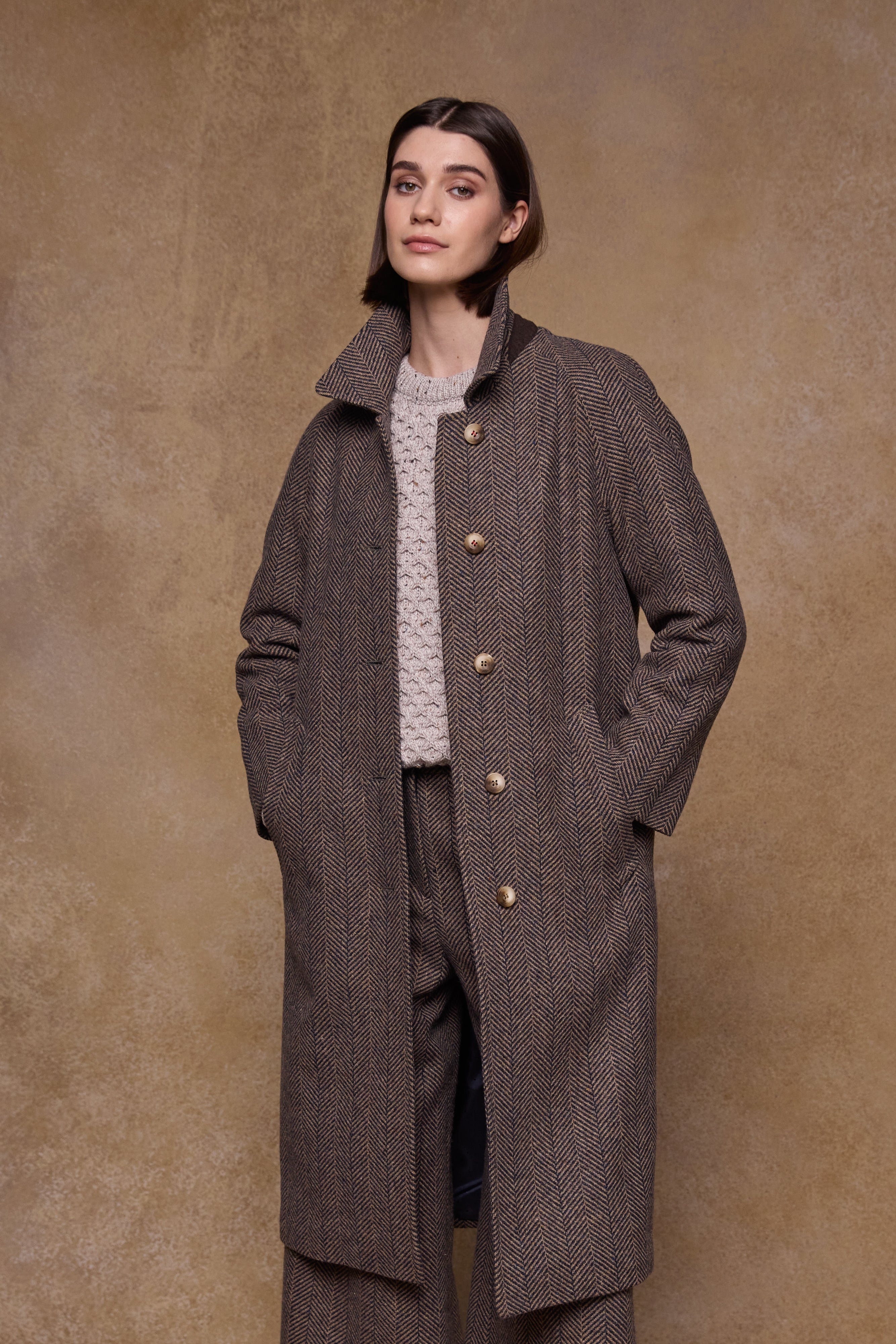 Shauna Tweed Coat - Donegal Wheat Herringbone