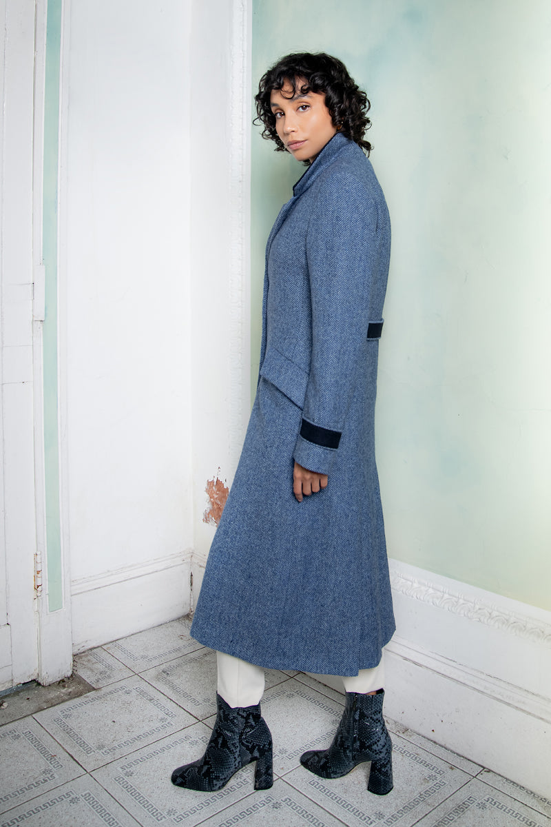 Fran Tweed Coat - Light Blue Herringbone - Jack Murphy Ireland