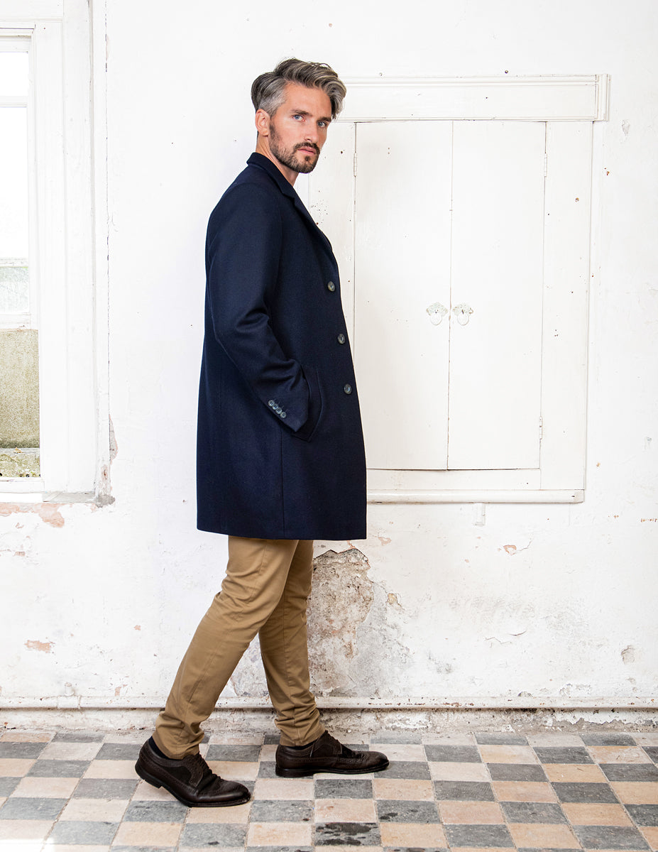 Owen Tweed Coat Deep Navy Melton