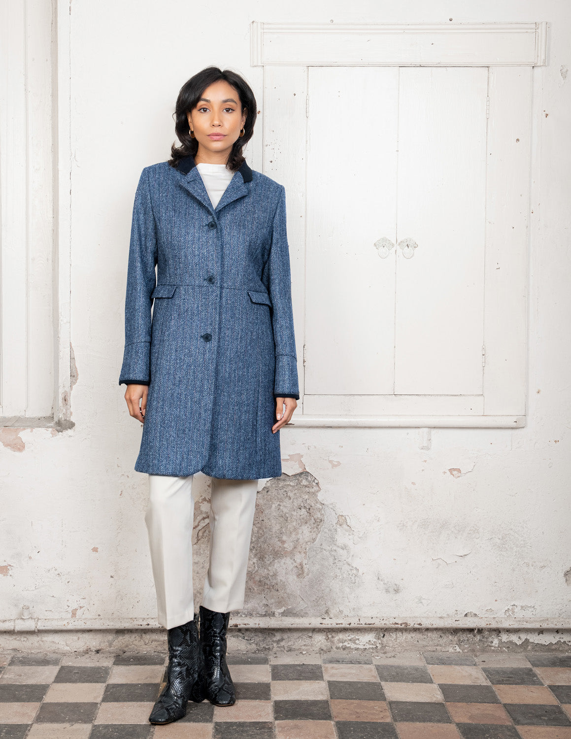 Blue best sale herringbone coat