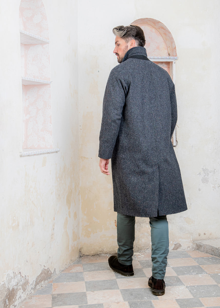 Oversize Herringbone Tweed Long Coat