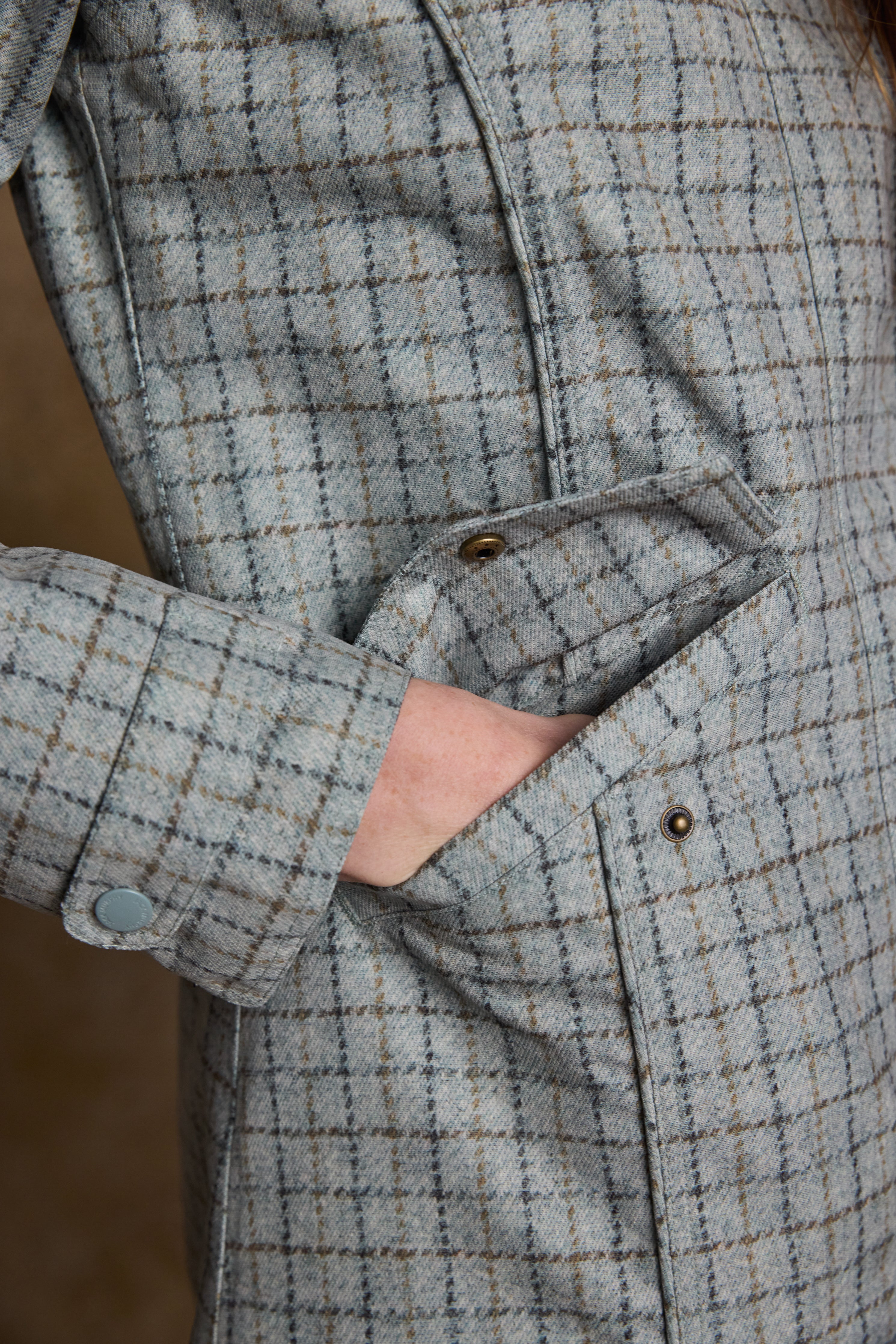 Veste en tweed Nicole - Chevrons tissés en jade