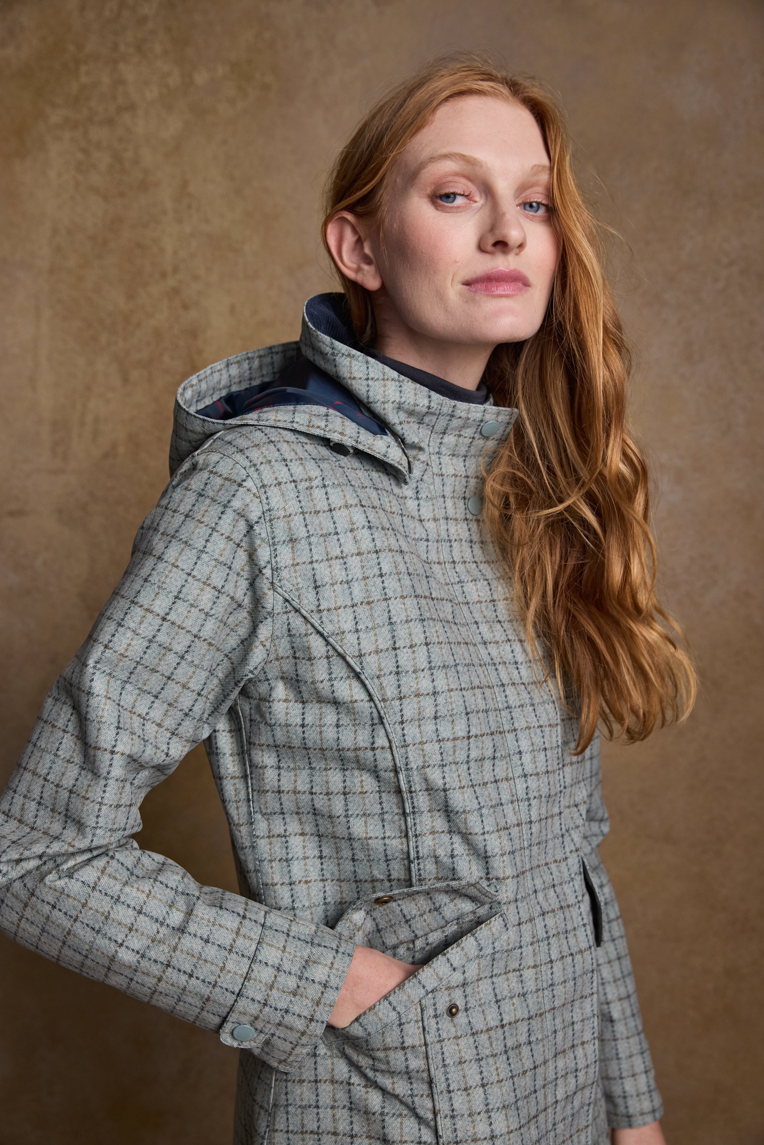 Veste en tweed Nicole - Chevrons tissés en jade