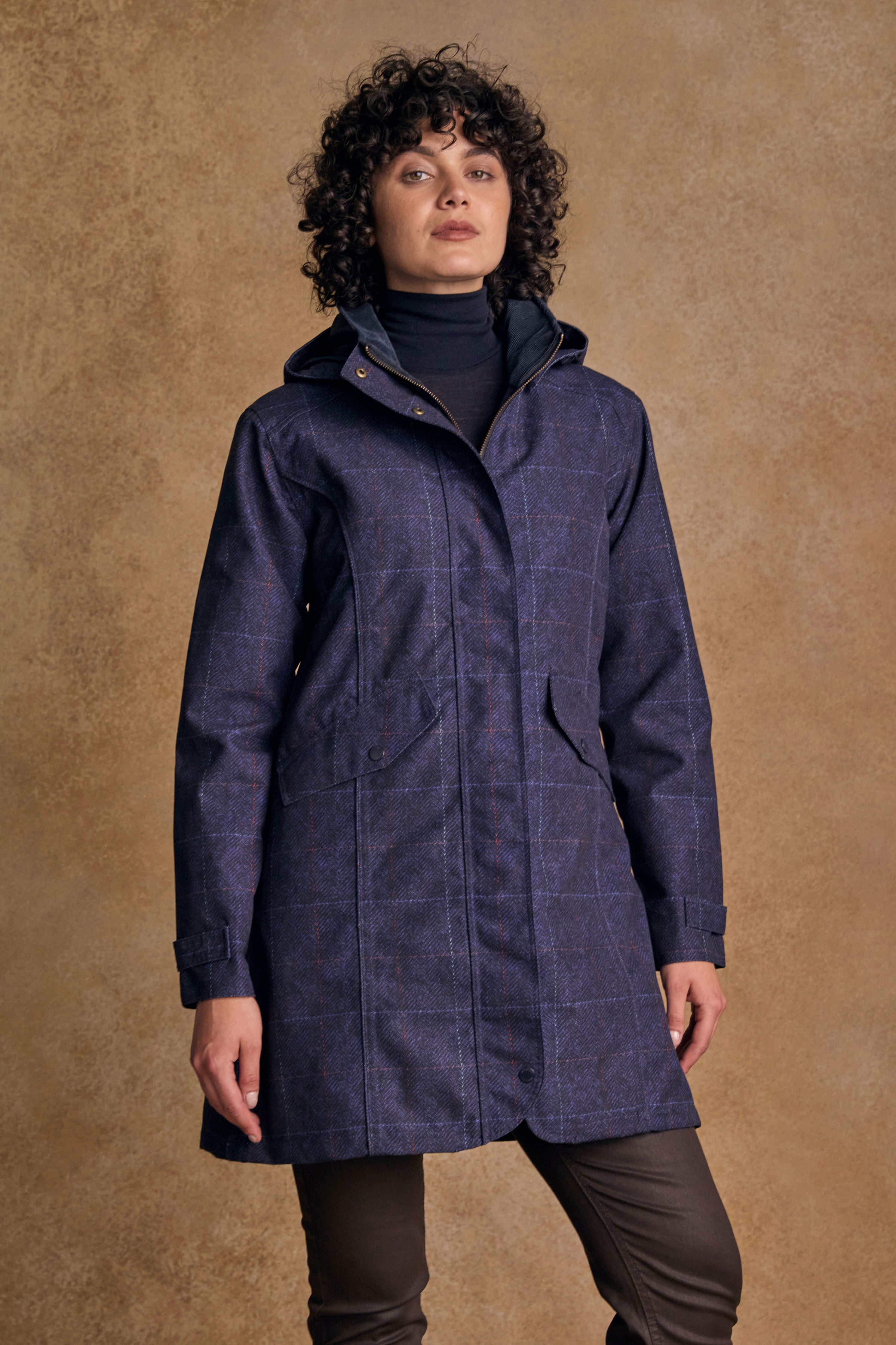 Sophia Waterproof Jacket - Navy Windowpane