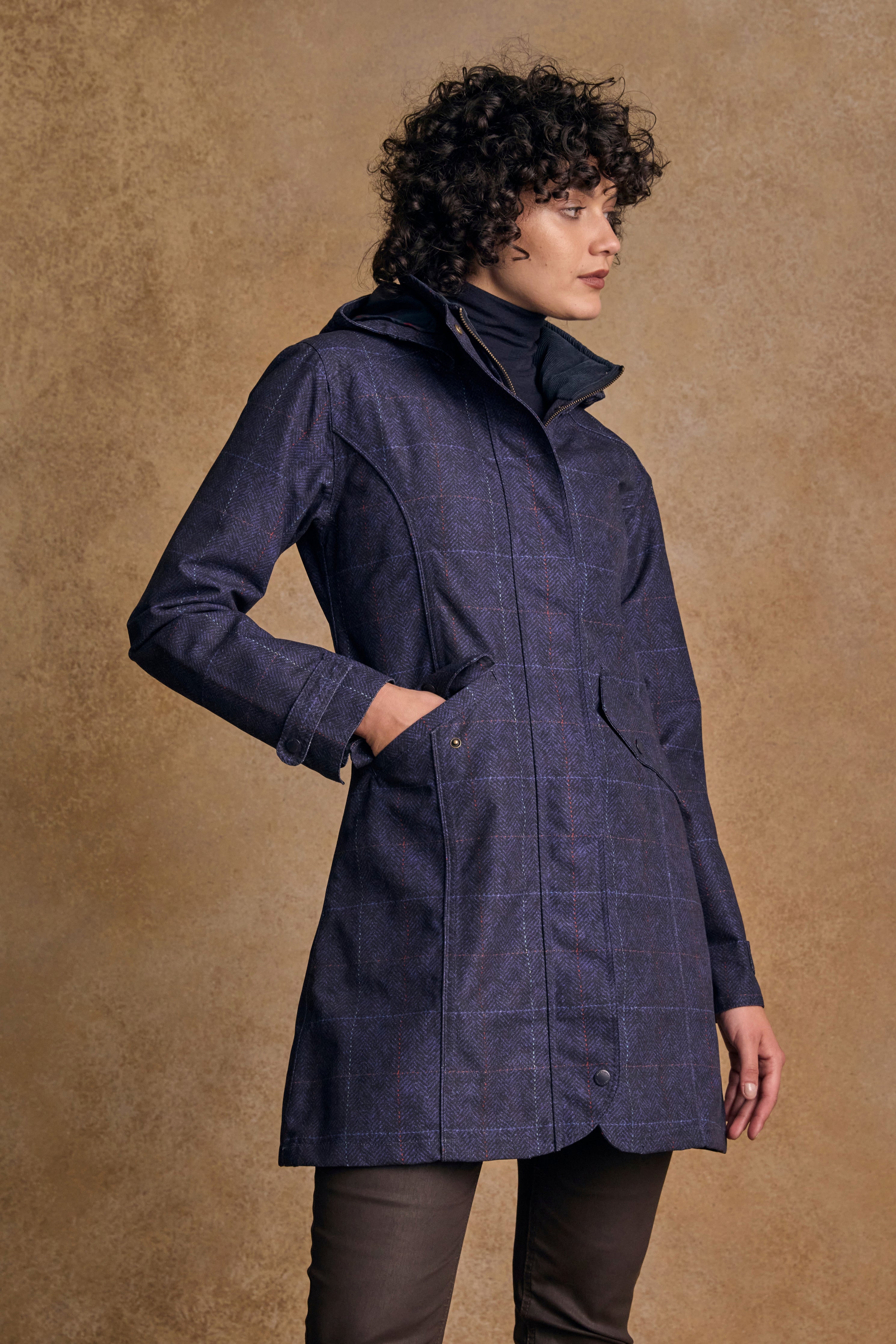 Sophia Waterproof Jacket - Navy Windowpane