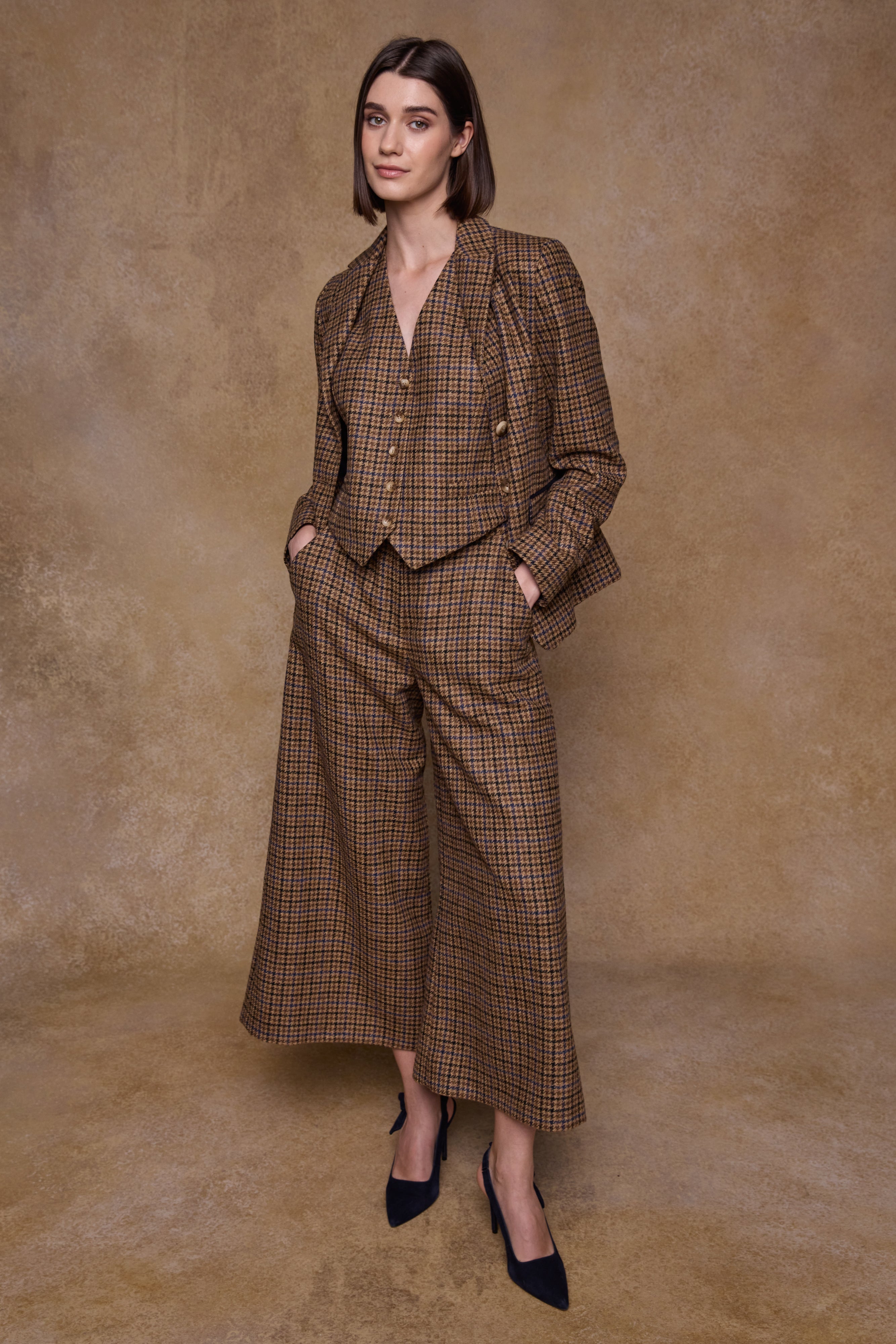 Heidi Tweed Waistcoat - Blue Driftwood Check