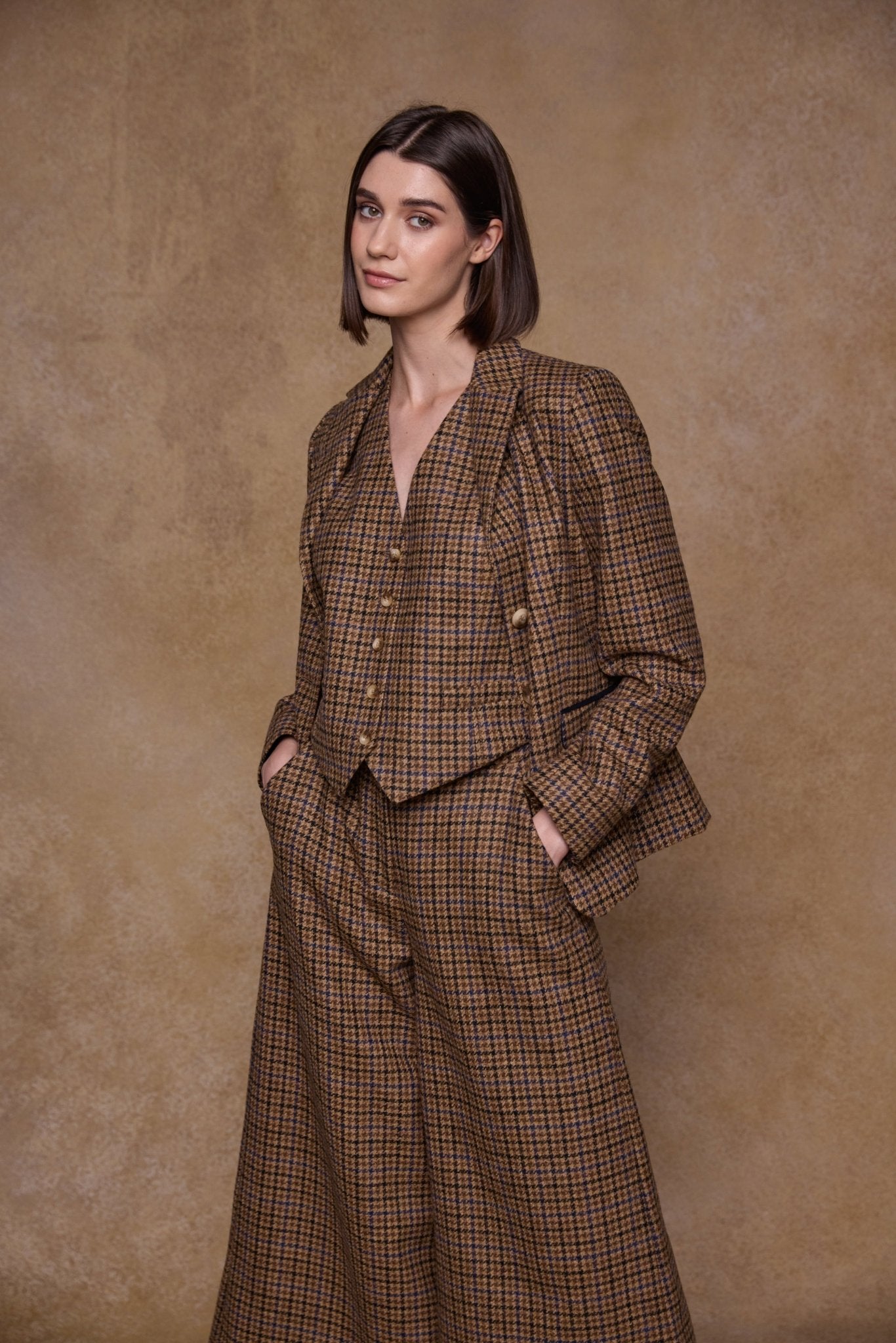 Jack Murphy Clothing - Heidi Tweed Waistcoat - Blue Driftwood Check - Tweed