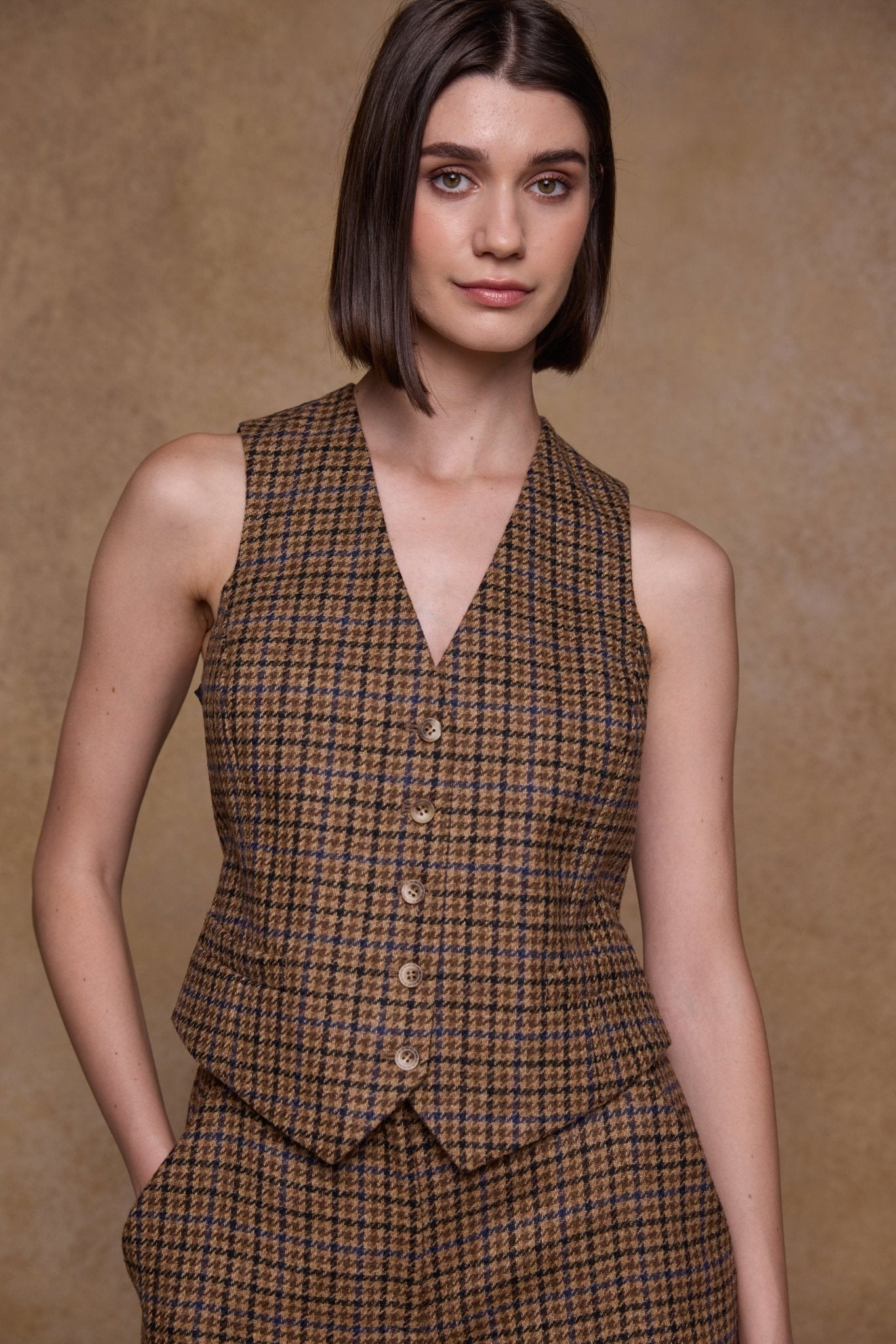 Jack Murphy Clothing - Heidi Tweed Waistcoat - Blue Driftwood Check - Tweed