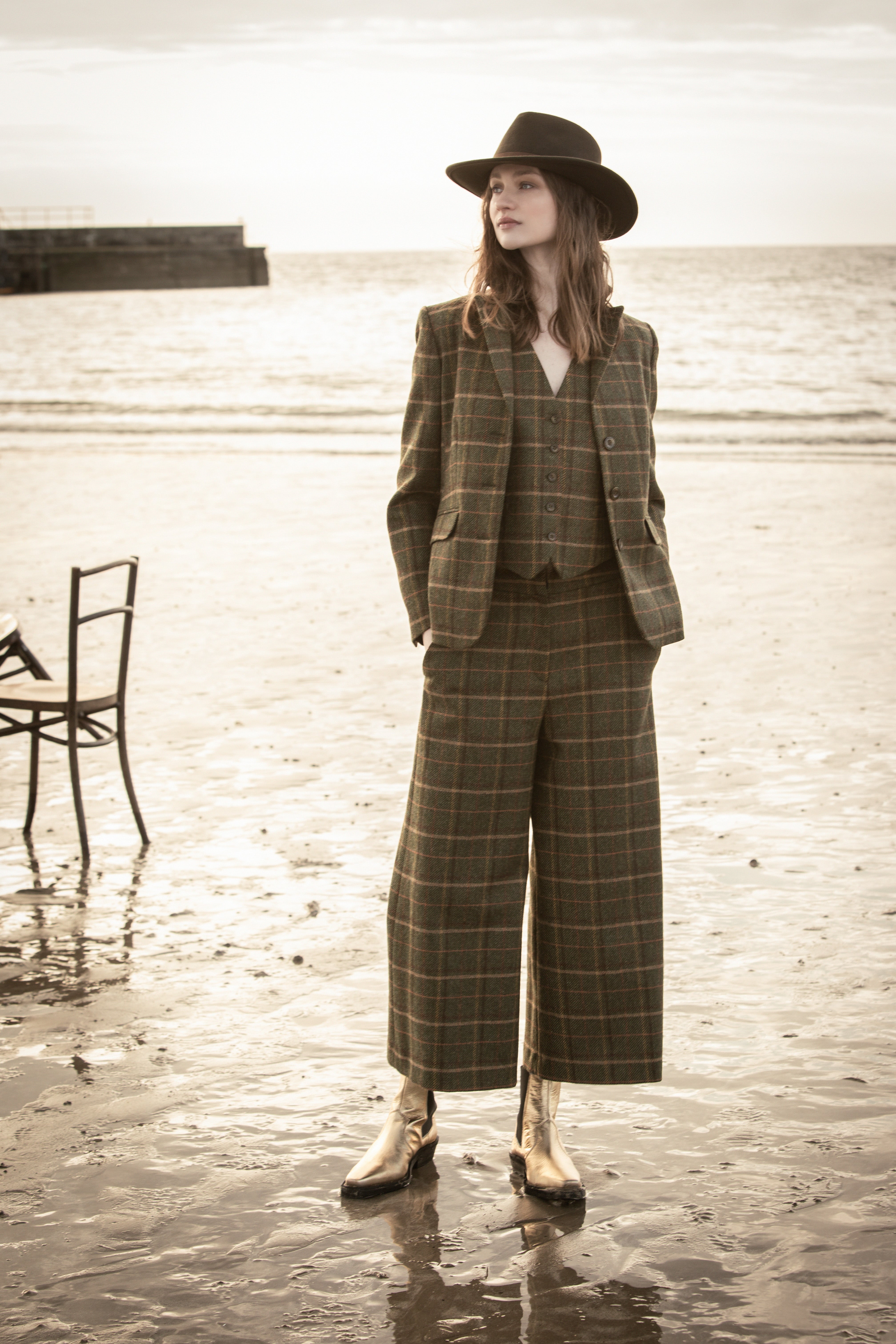 Enya Tweed Culottes – Grünes Country-Check