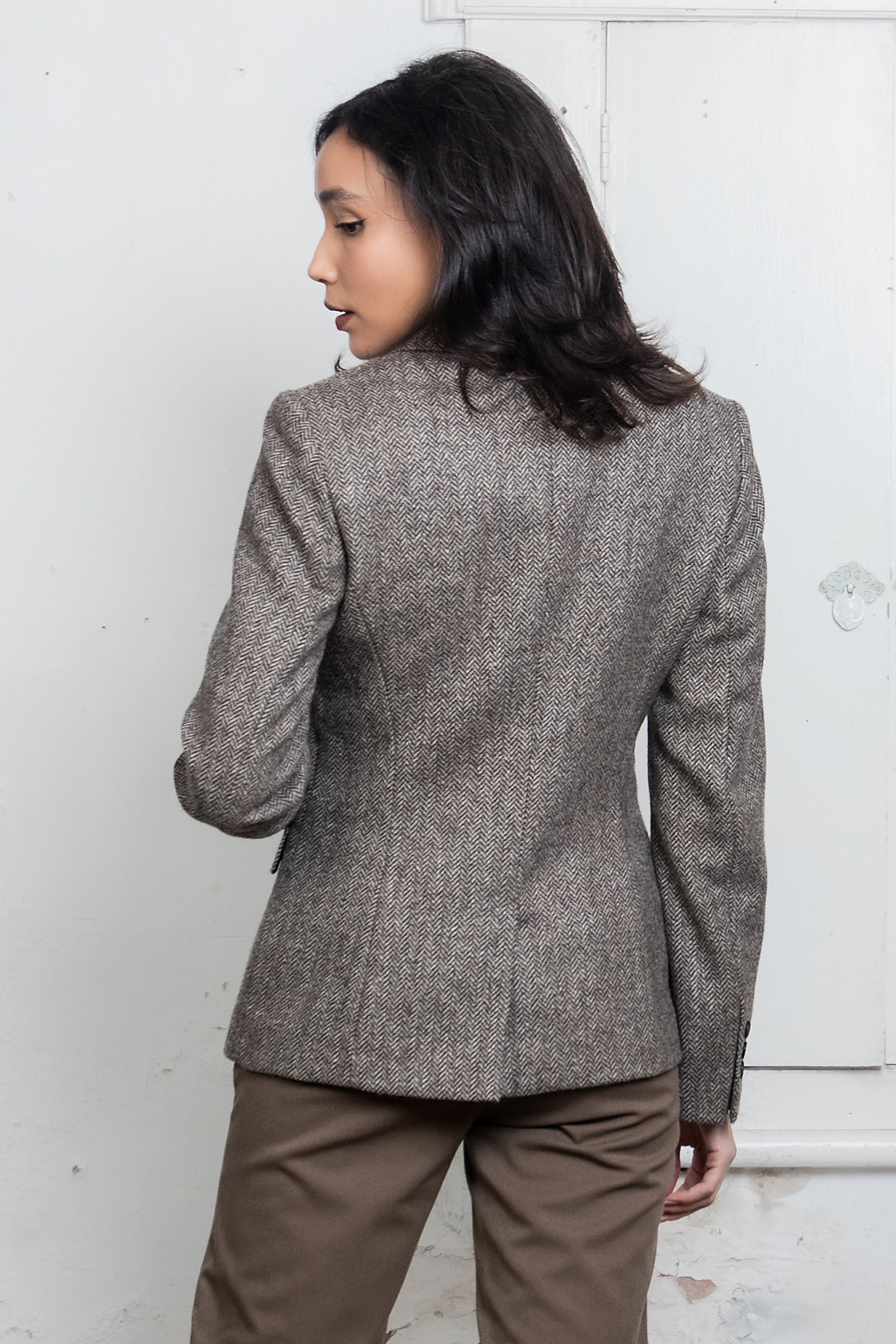 Tara Tweed Hacking Jacke - Hellbraunes Fischgrätenmuster