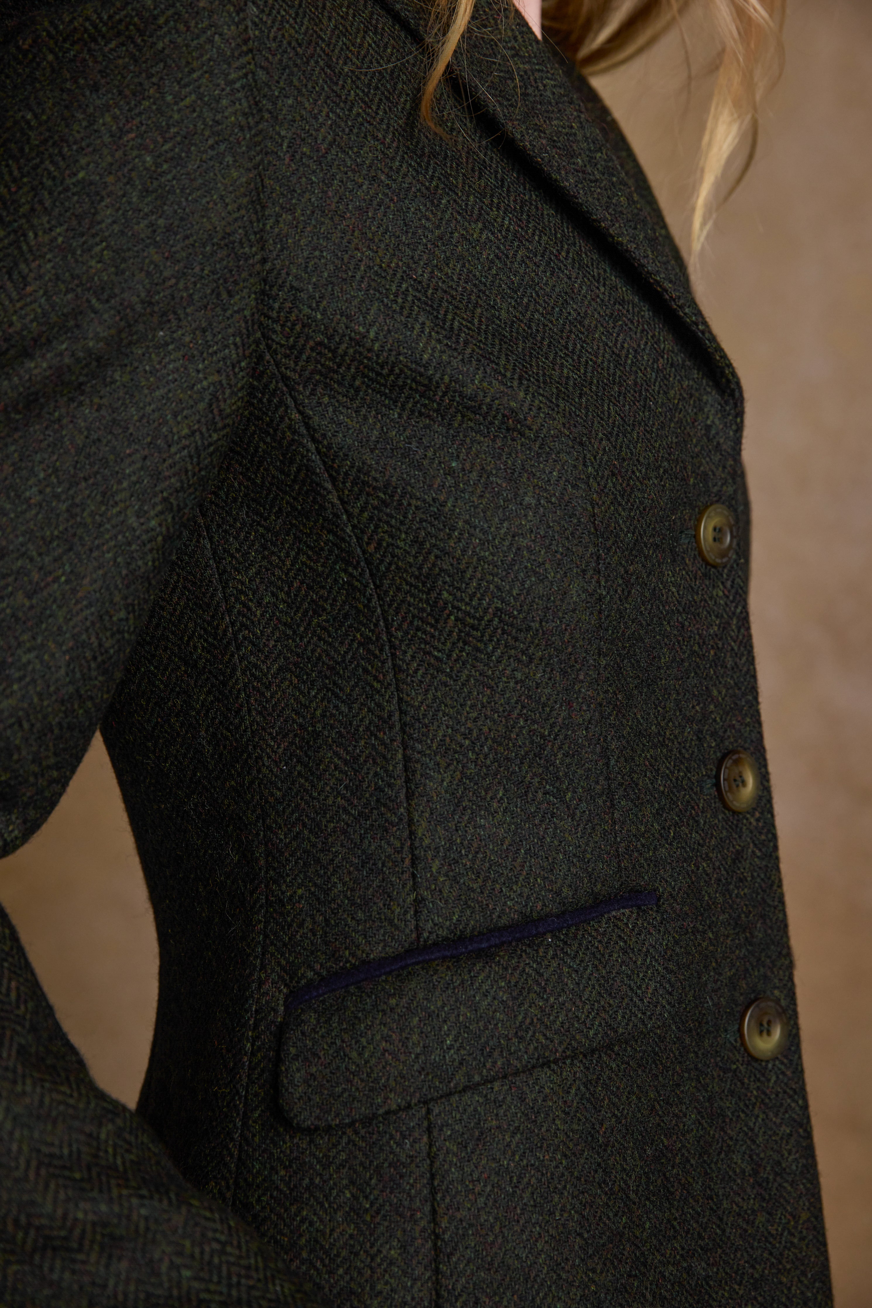 Tara Tweed Hacking Jacket - Deep Green Herringbone