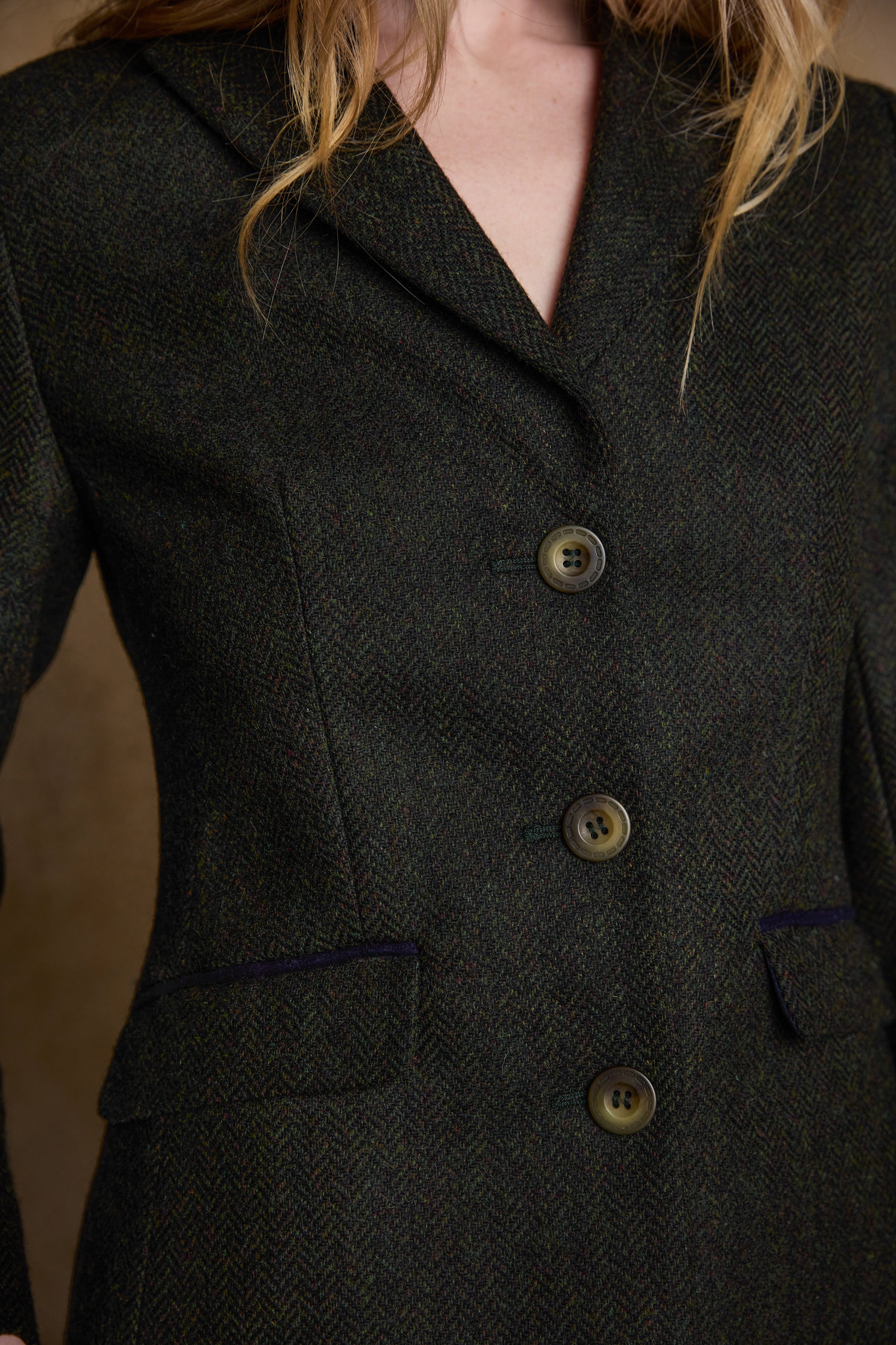 Tara Tweed Hacking Jacket - Deep Green Herringbone