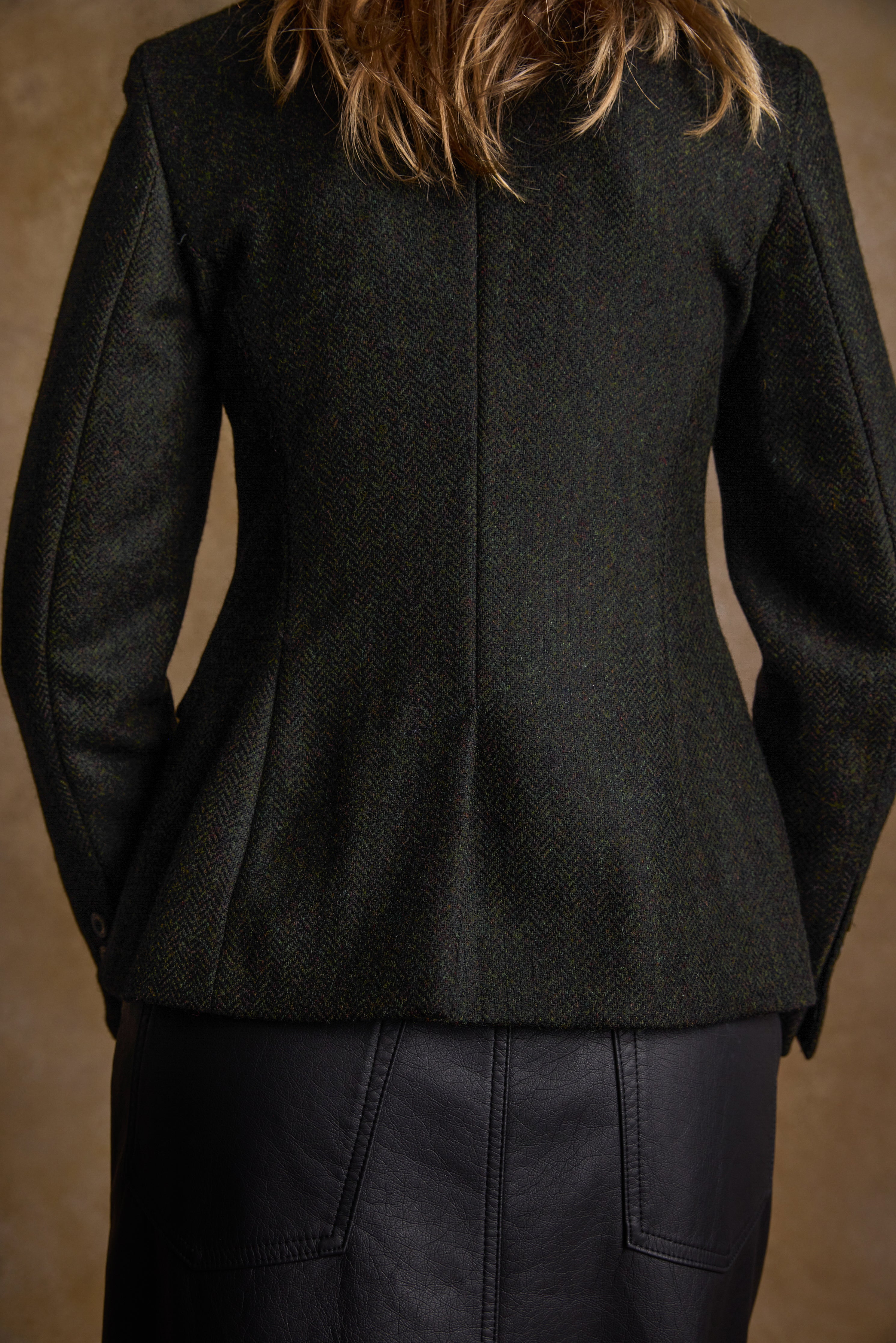 Tara Tweed Hacking Jacket - Deep Green Herringbone