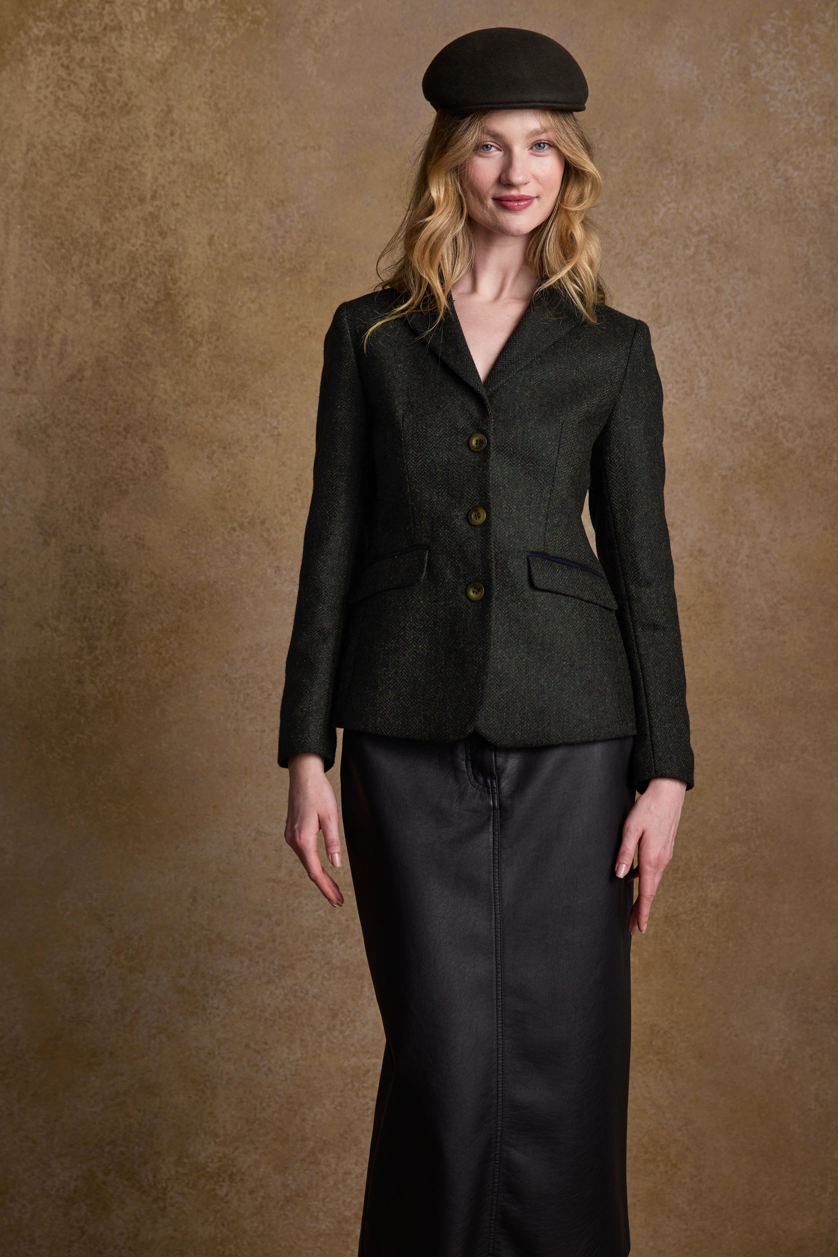 Tara Tweed Hacking Jacket - Deep Green Herringbone