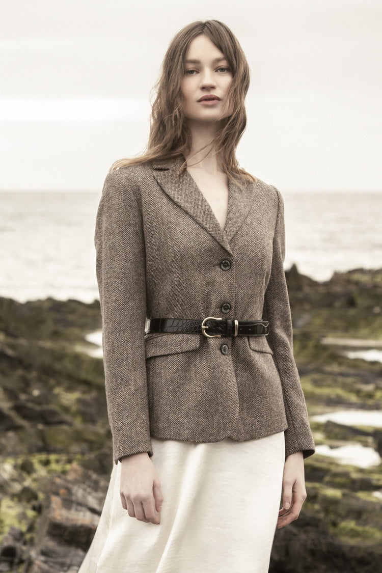 Jack Murphy Ireland - Tara Tweed Hacking Jacket - Light Tan Herringbone - Tweed
