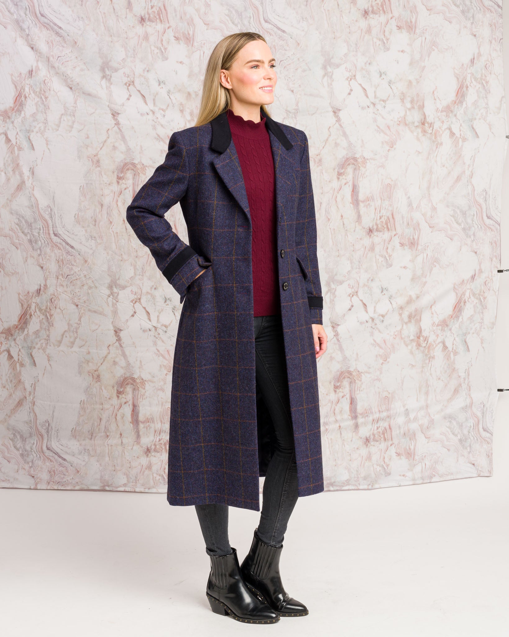 Fran Tweed Coat - Prussian Purple Check