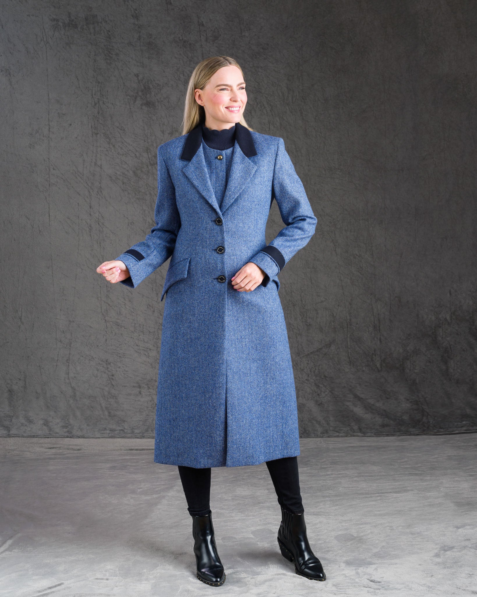 Eva Tweed Waistcoat - Light Blue Herringbone