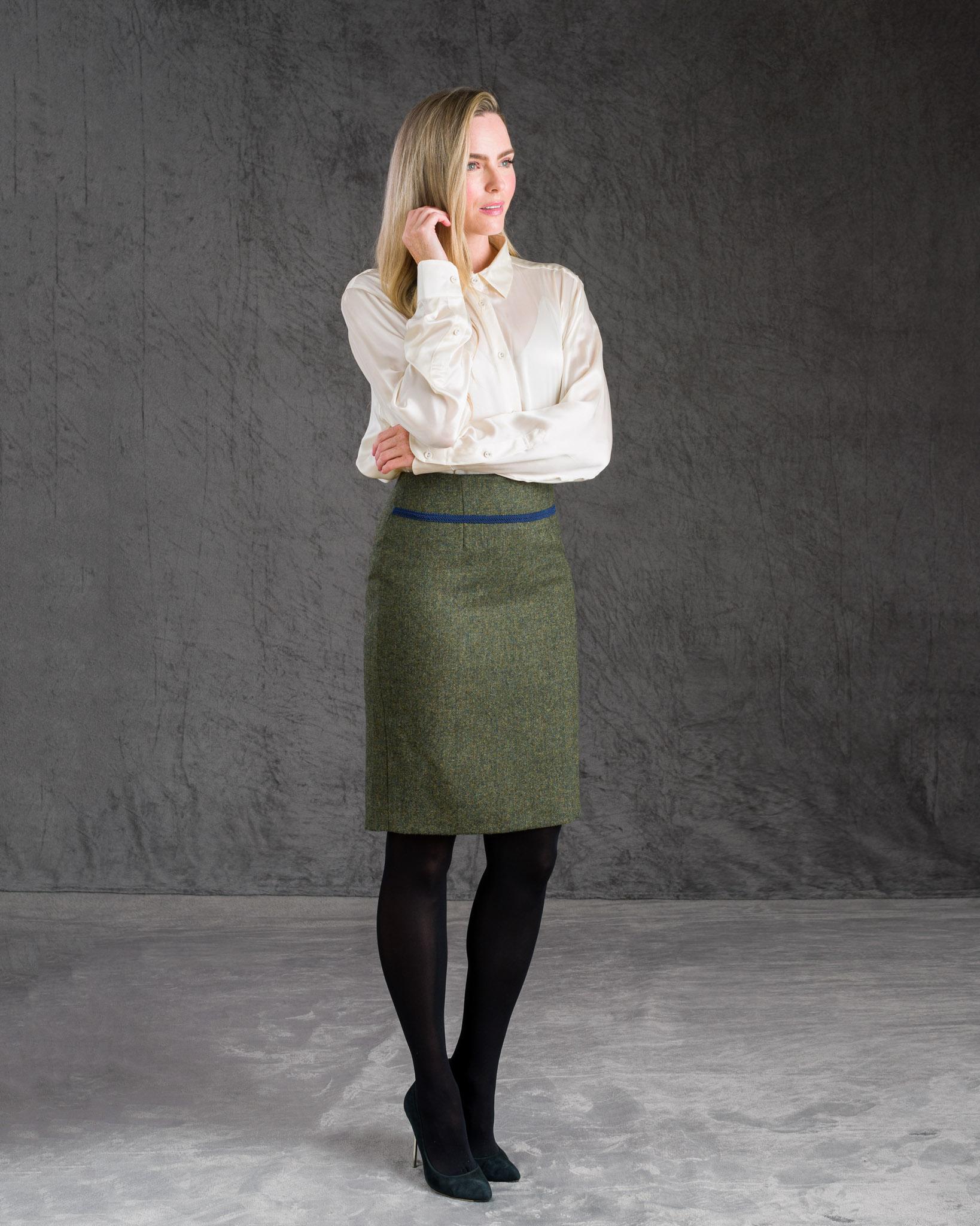 Mary-Kate Tweed Skirt - Moss Fleck