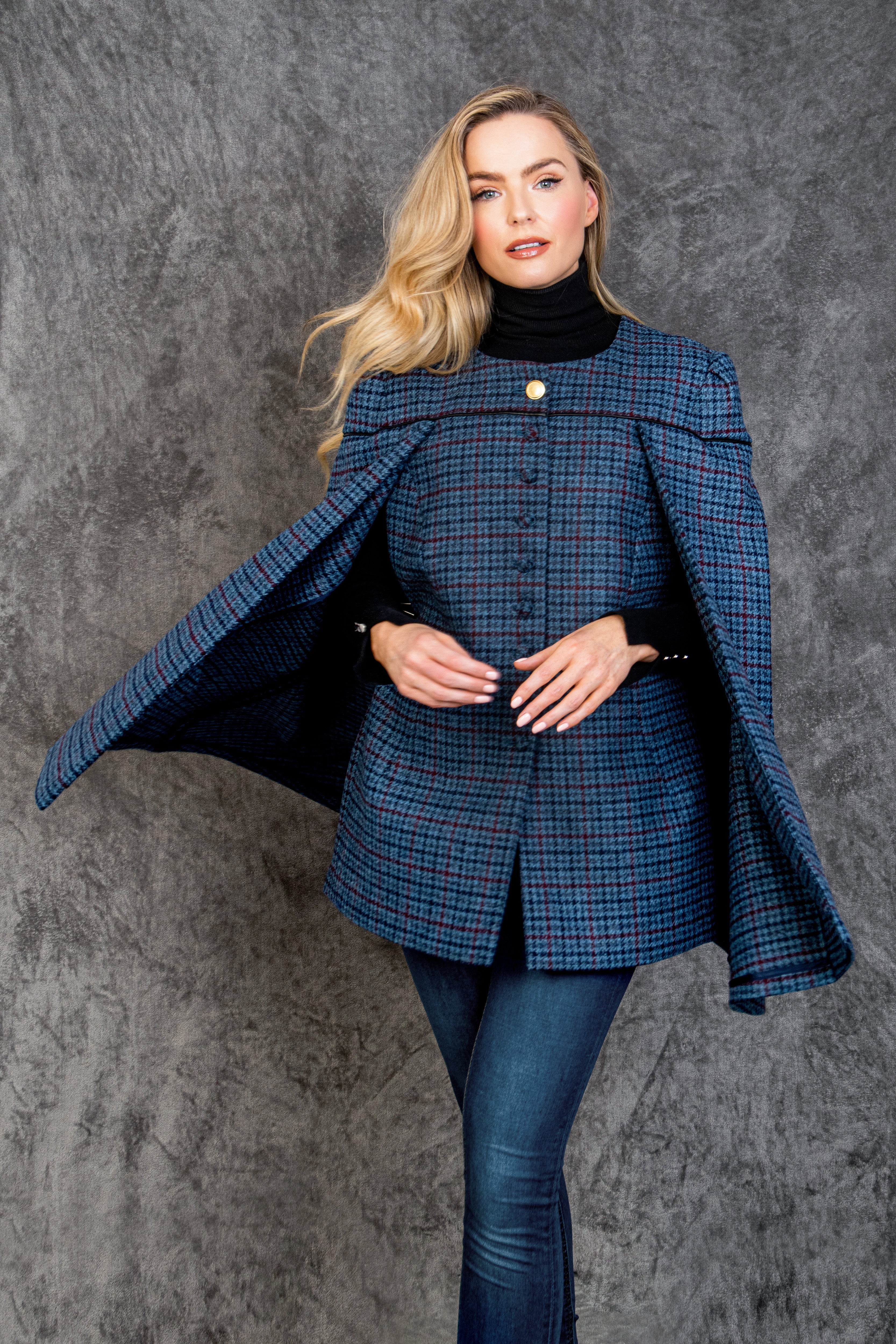 Aisling II Tailored Cape - Navy Hacking Check - Jack Murphy Ireland